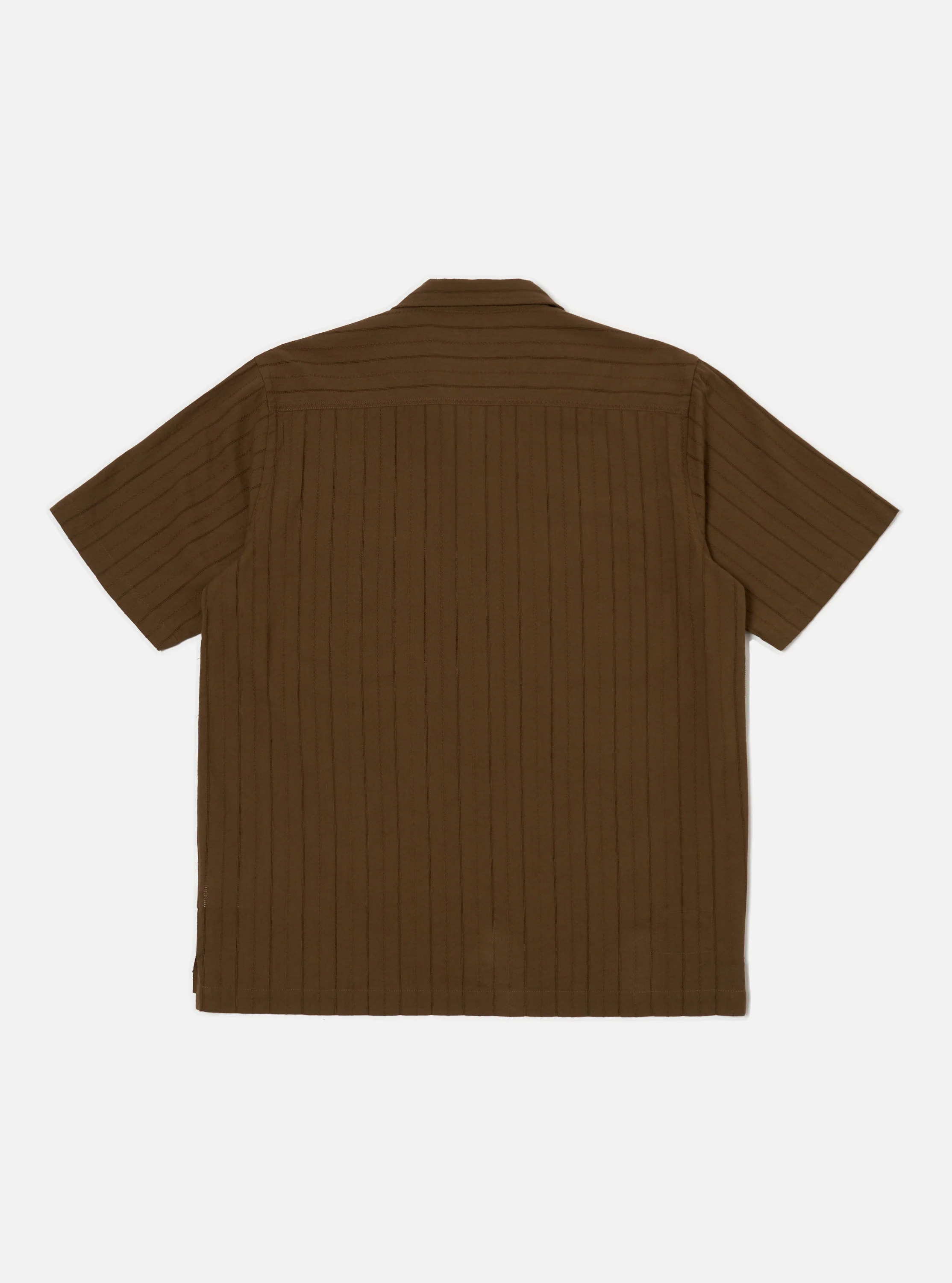 Brown Dobby Self Stripe Camper Shirt - Image 4