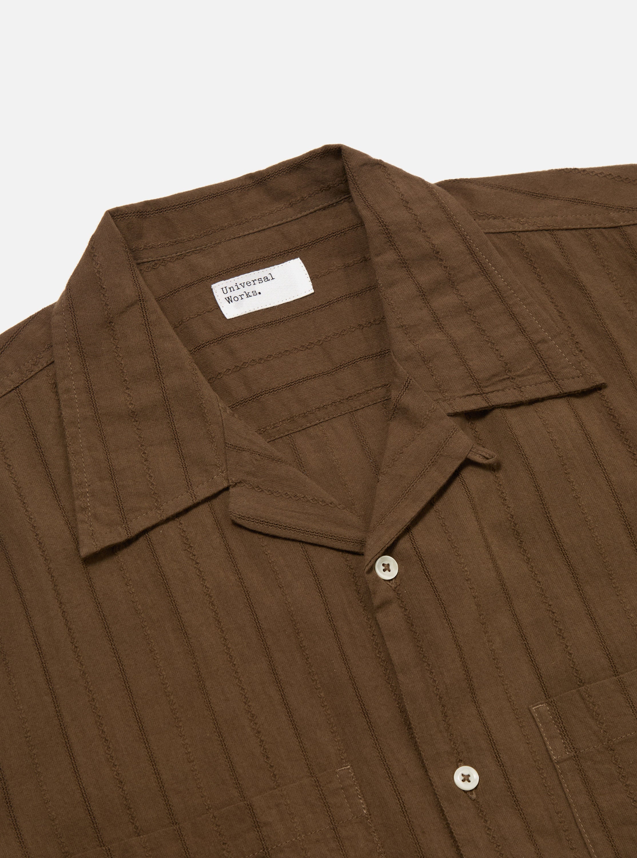 Brown Dobby Self Stripe Camper Shirt - Image 5