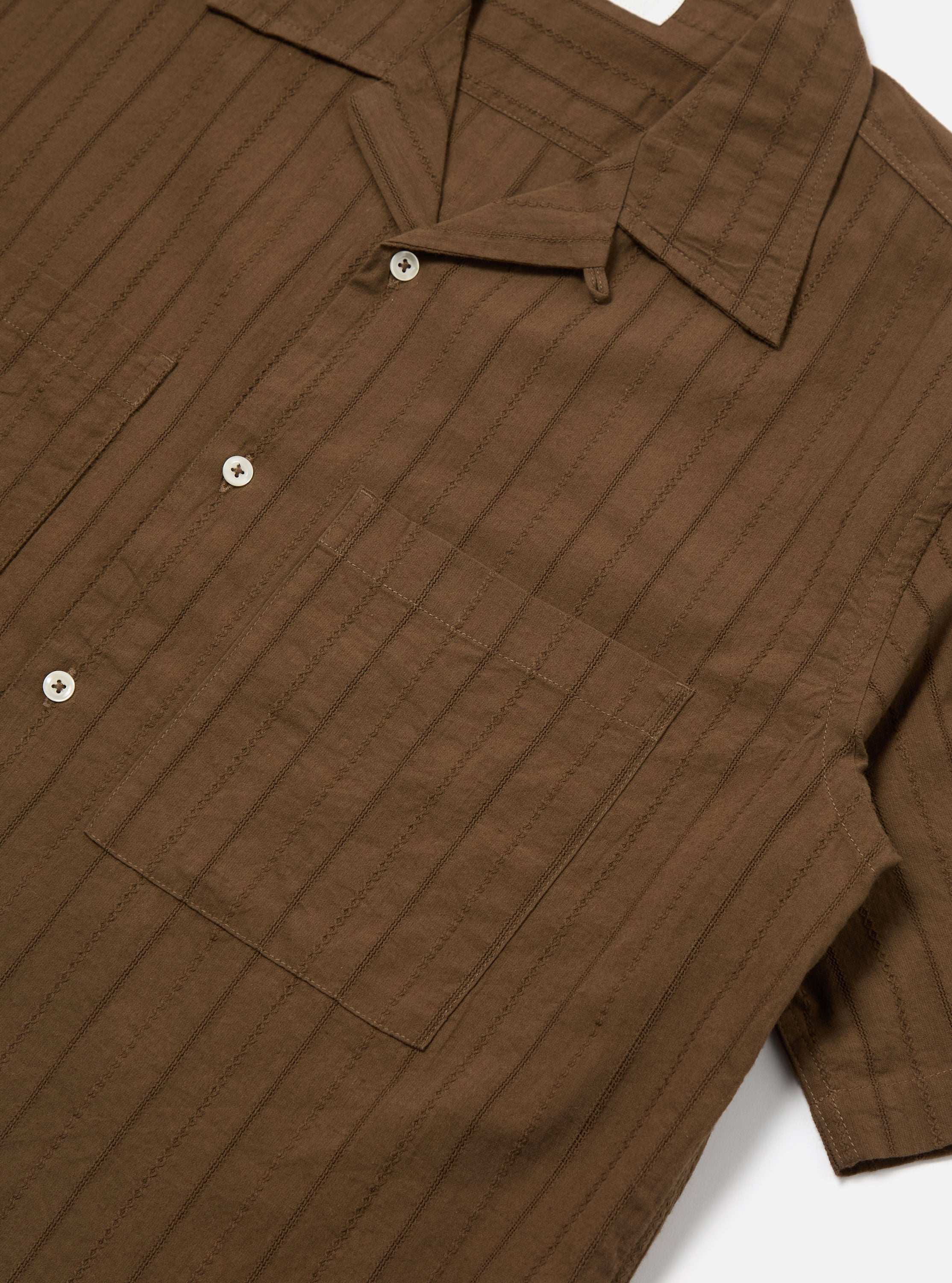 Brown Dobby Self Stripe Camper Shirt - Image 6