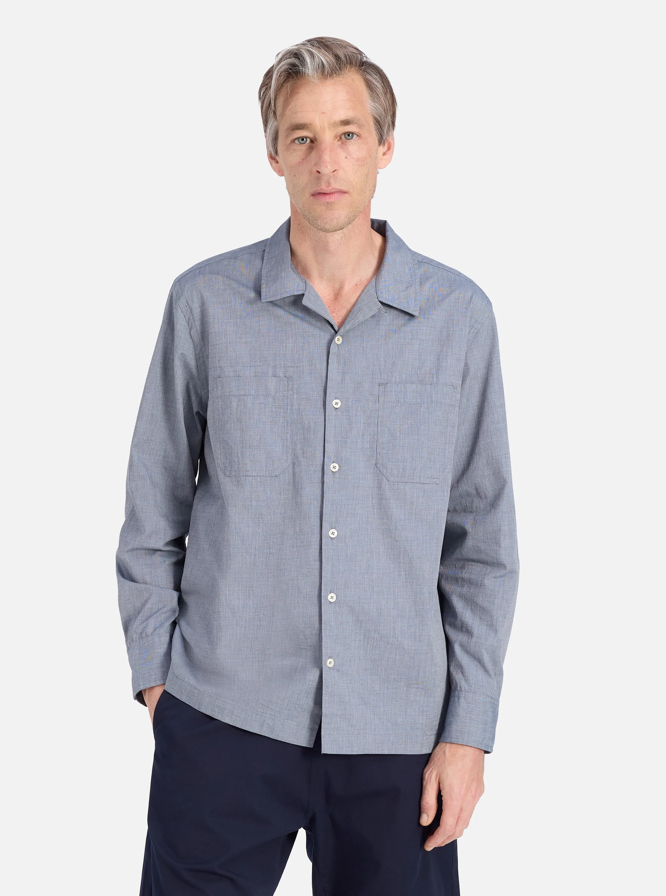 Grey End On End Cotton Garage Shirt - Image 2
