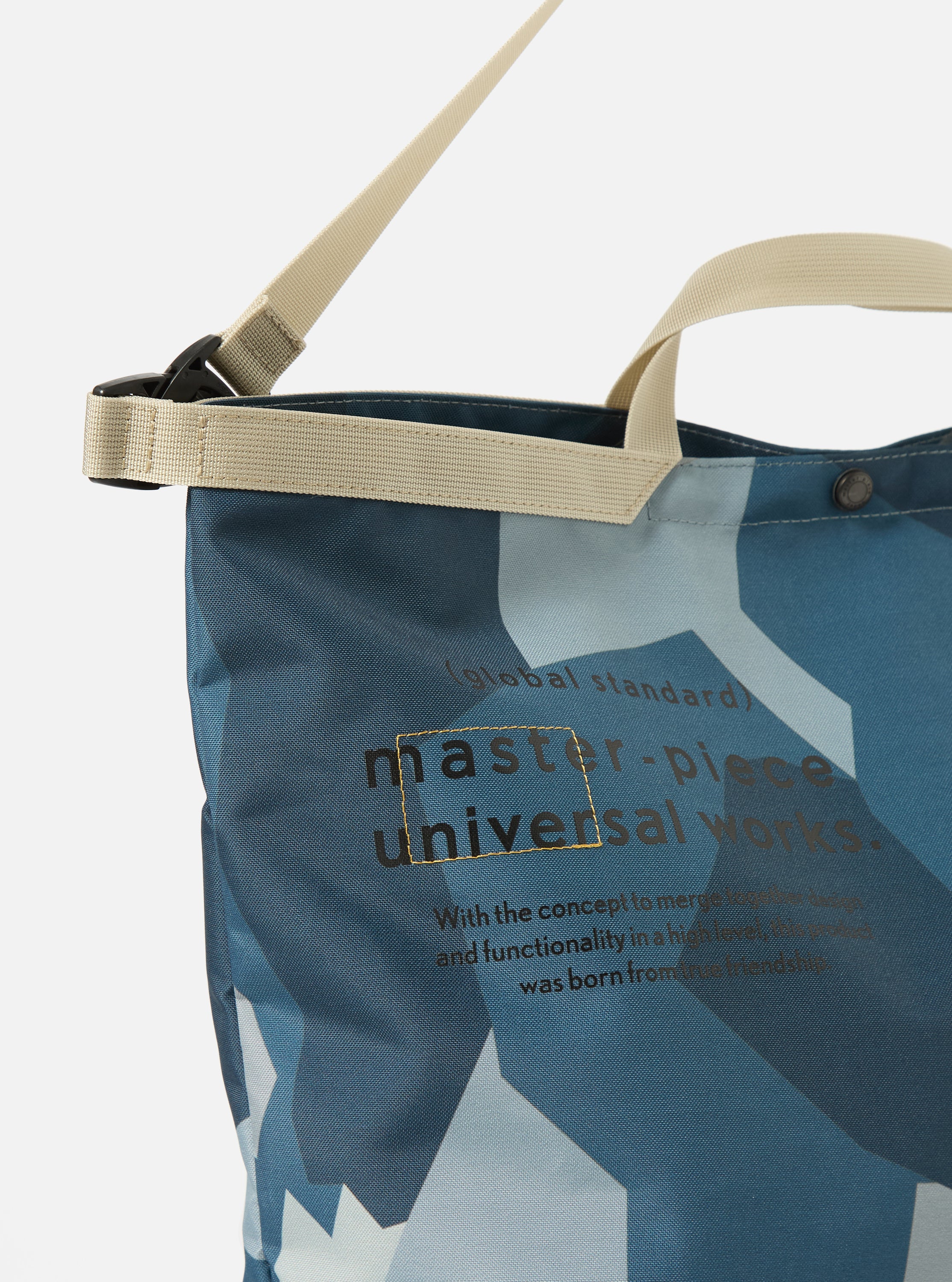master-piece x Universal Works Blue Camo Recycled Tech Canvas Large Tote Bag - Image 4