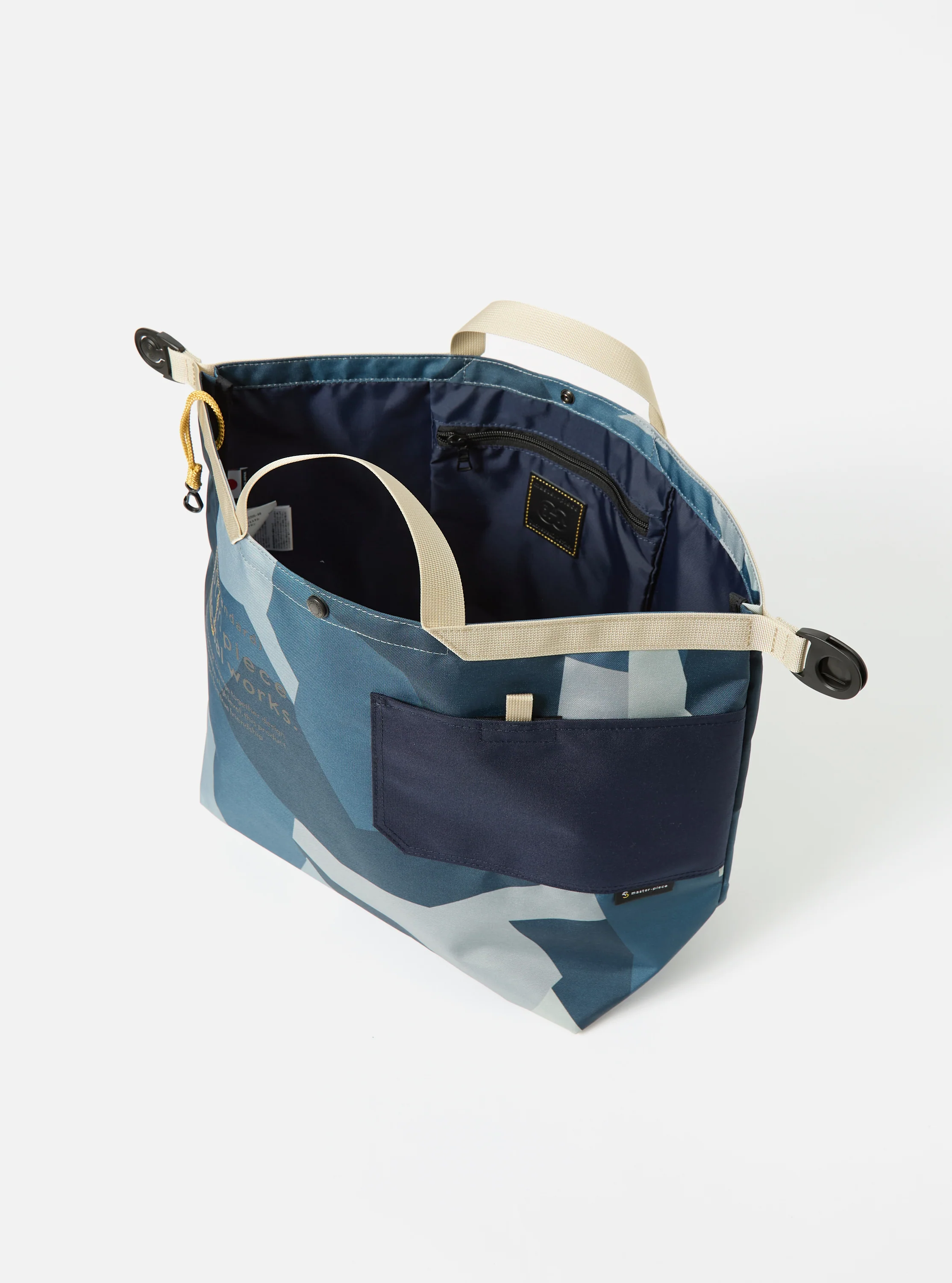 master-piece x Universal Works Blue Camo Recycled Tech Canvas Large Tote Bag - Image 6