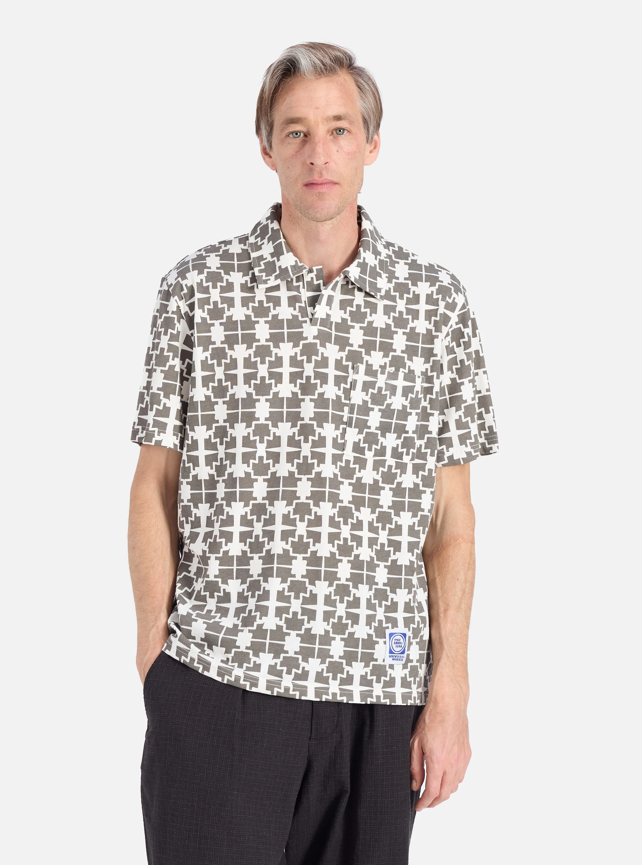 Ecru/Mud Mitla Print Jersey Newlyn Polo - Image 2