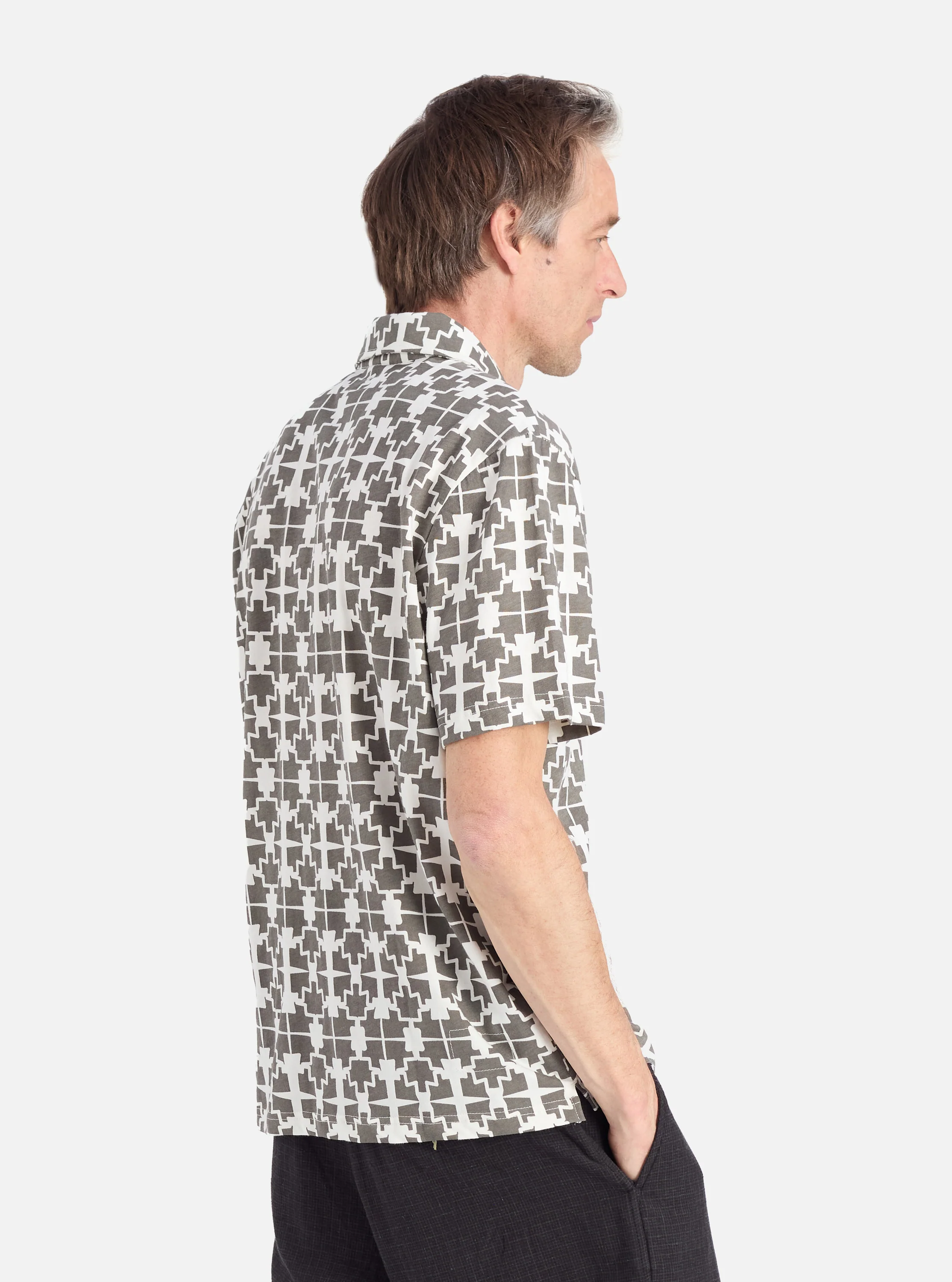 Ecru/Mud Mitla Print Jersey Newlyn Polo - Image 3