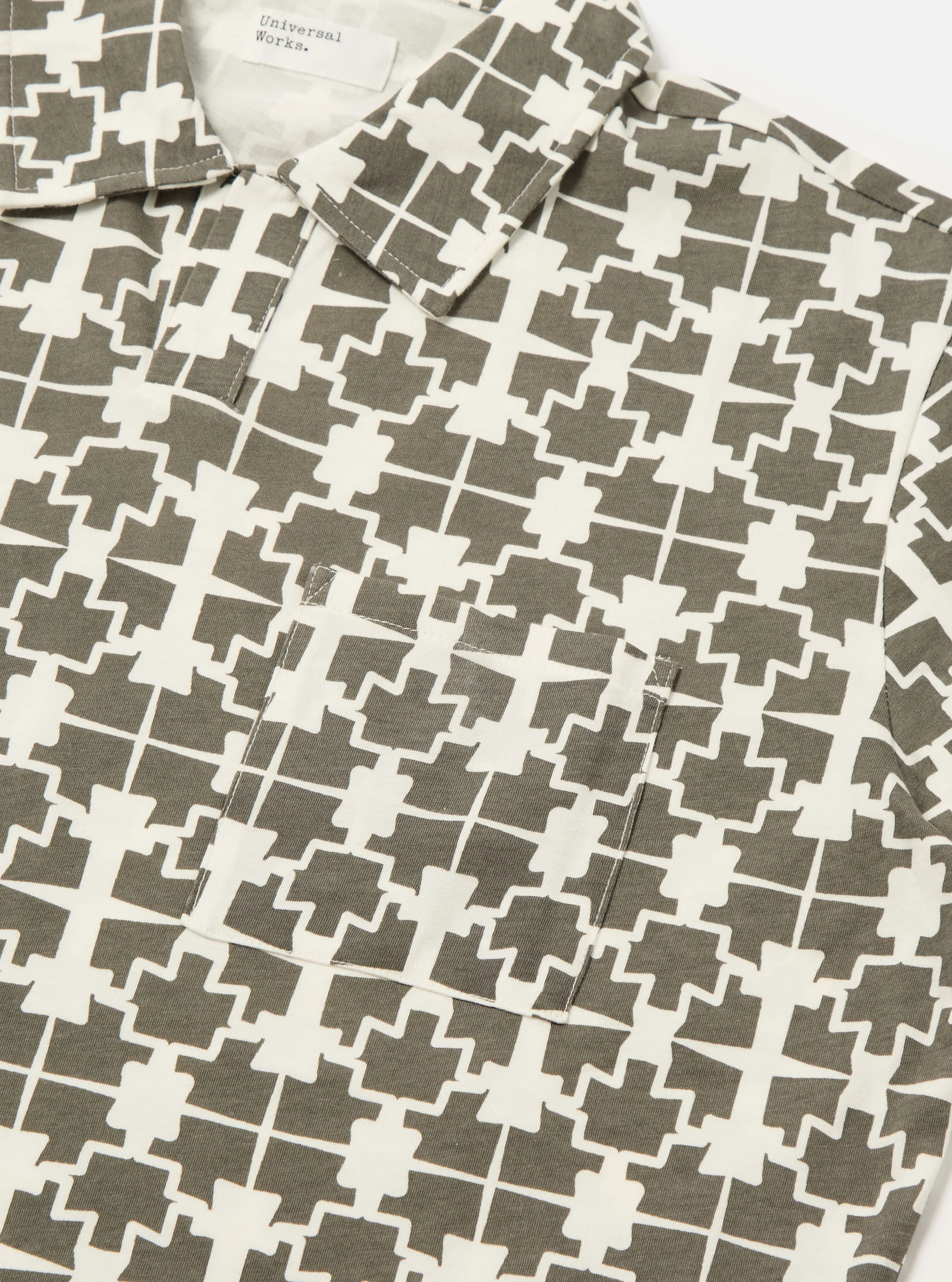Ecru/Mud Mitla Print Jersey Newlyn Polo - Image 5
