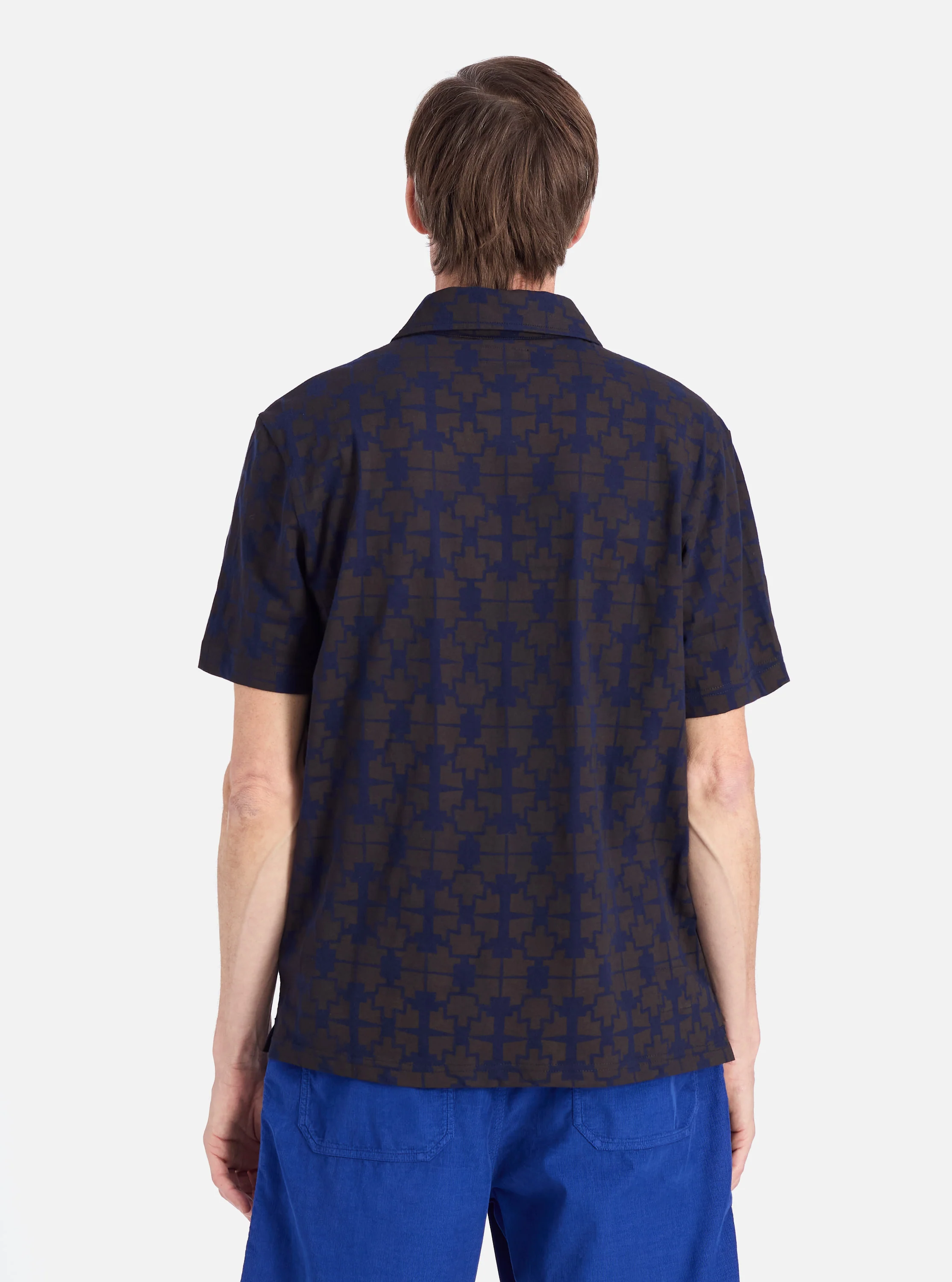 Navy/Brown Mitla Print Jersey Newlyn Polo - Image 3