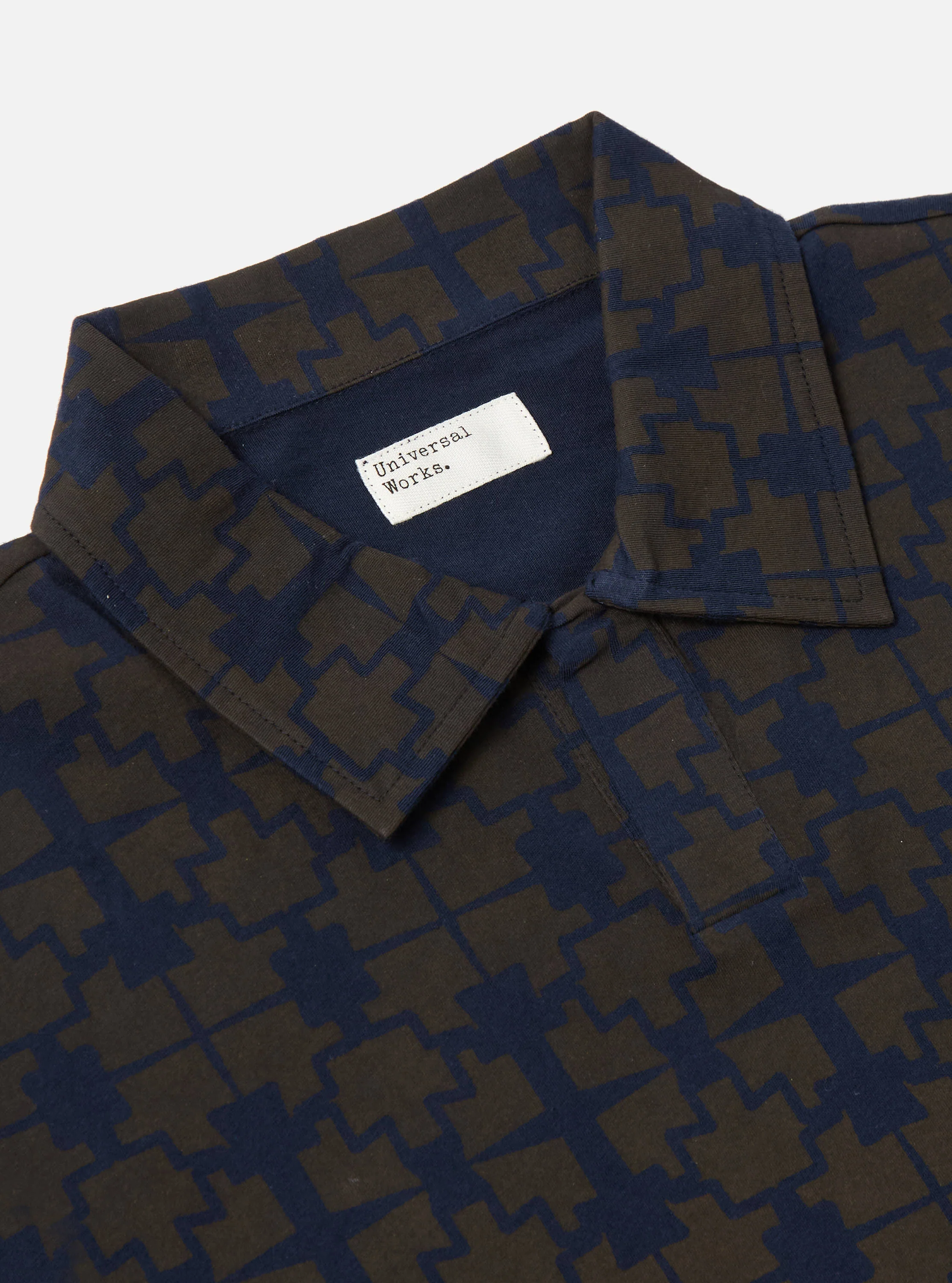 Navy/Brown Mitla Print Jersey Newlyn Polo - Image 5