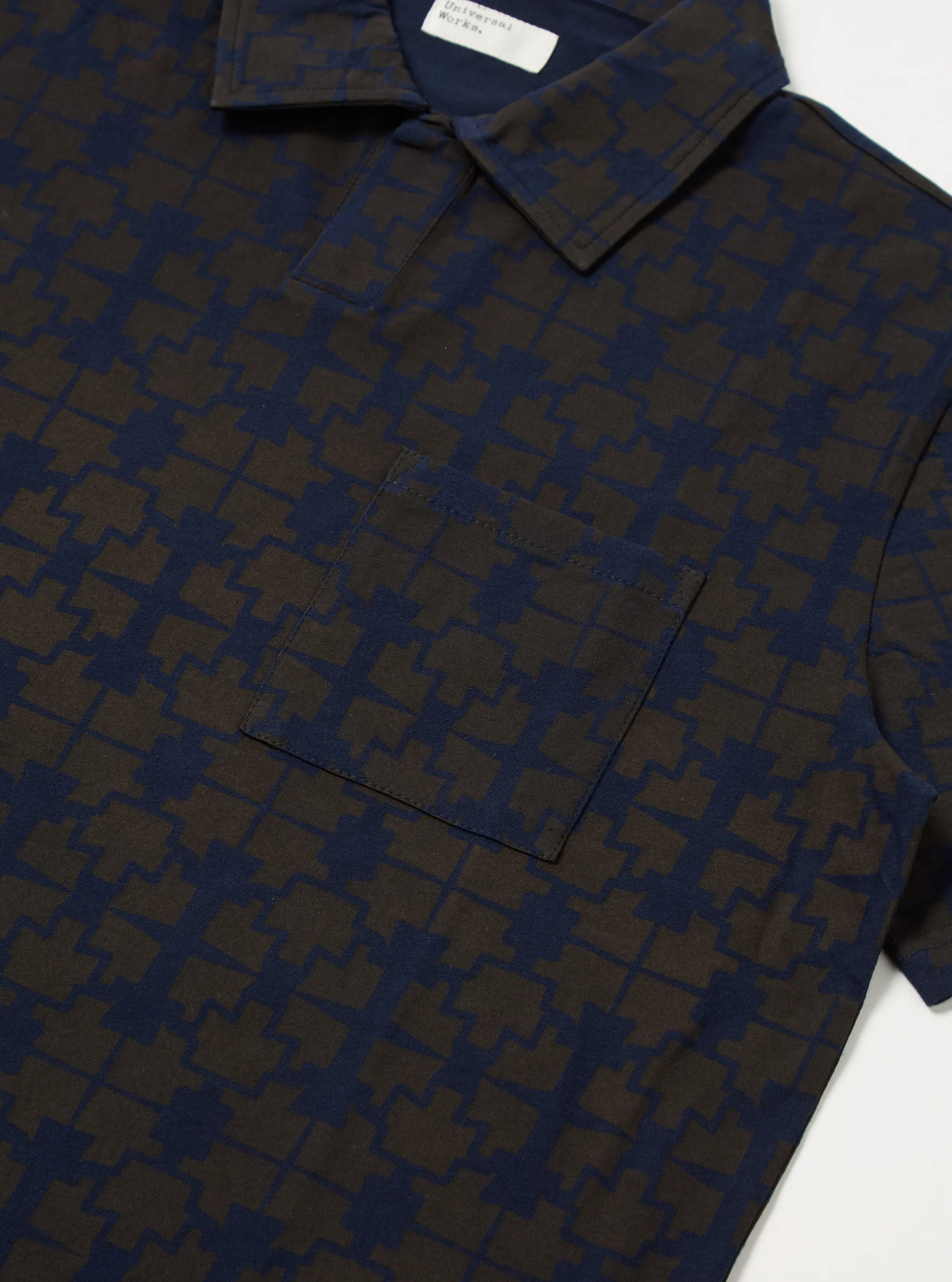 Navy/Brown Mitla Print Jersey Newlyn Polo - Image 6