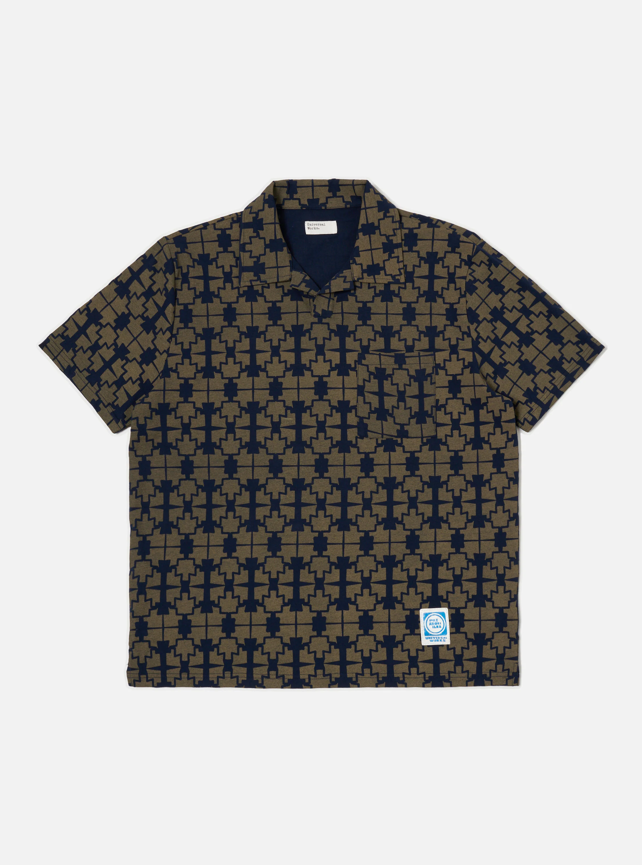 Navy/Mud Mitla Print Jersey Newlyn Polo