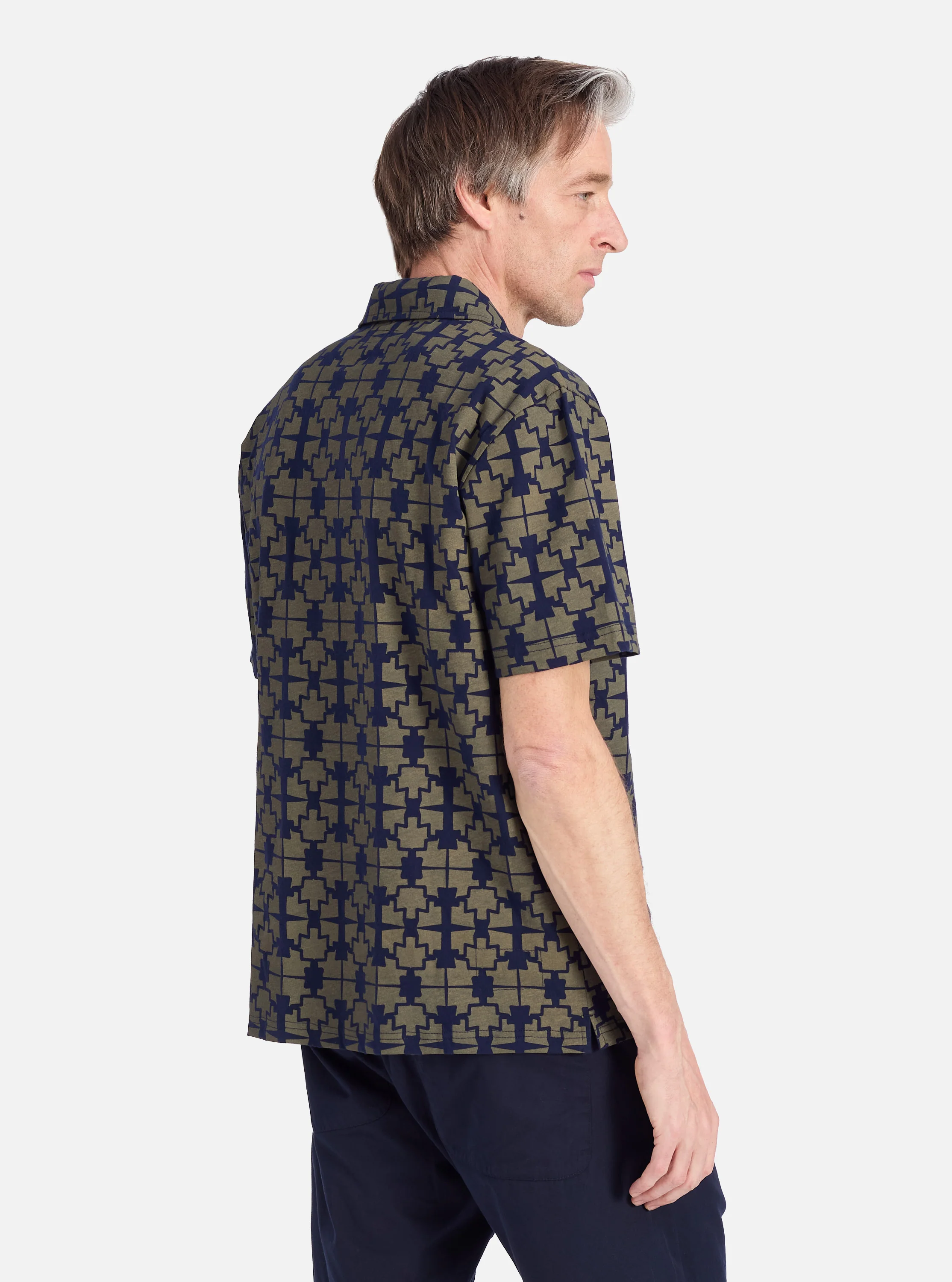 Navy/Mud Mitla Print Jersey Newlyn Polo - Image 3