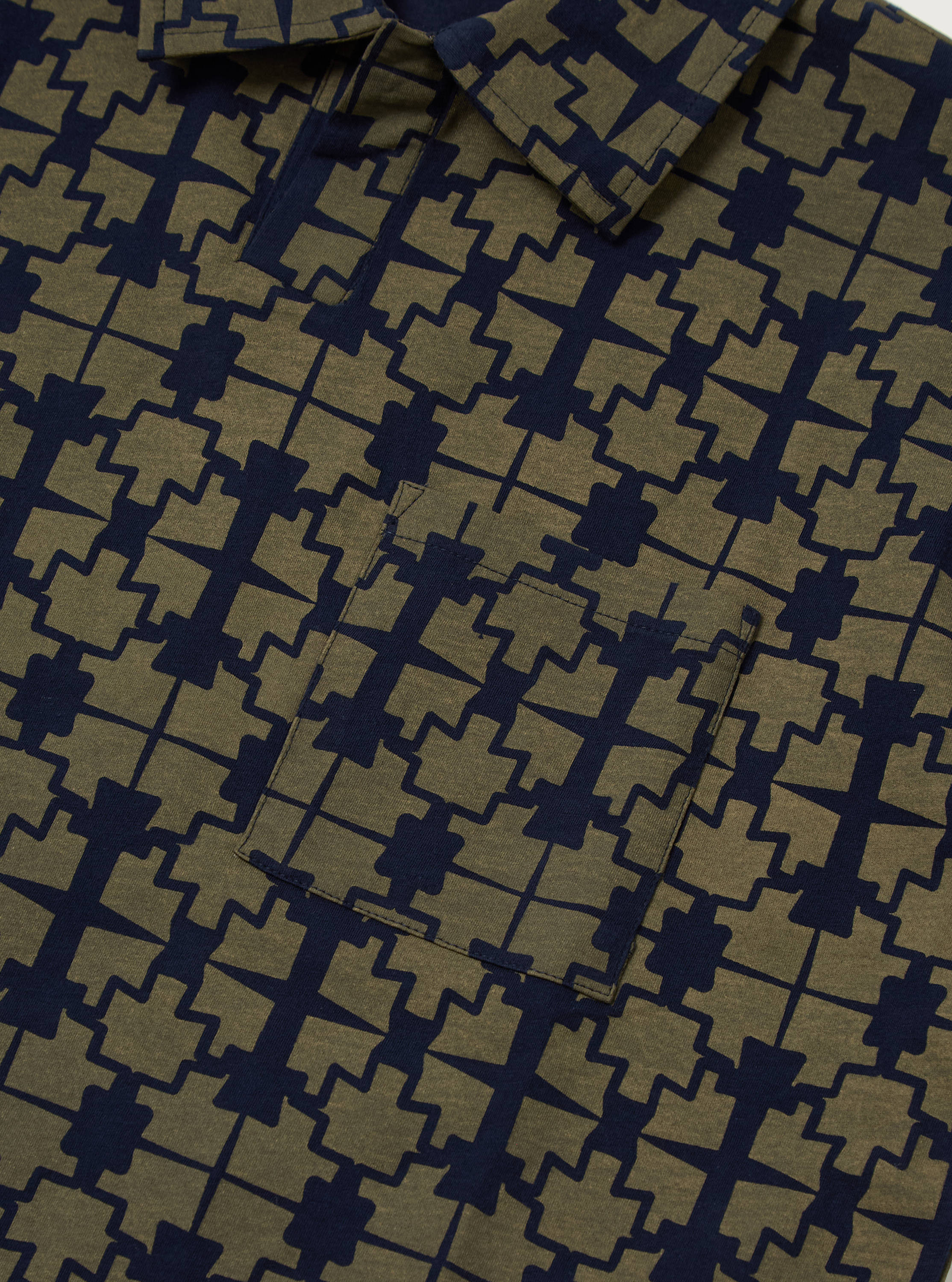 Navy/Mud Mitla Print Jersey Newlyn Polo - Image 6