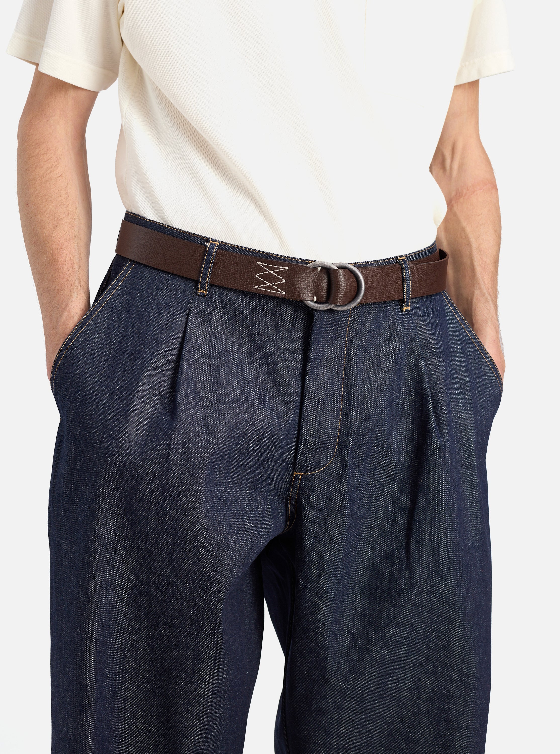 Brown Leather O Ring Belt - Image 2