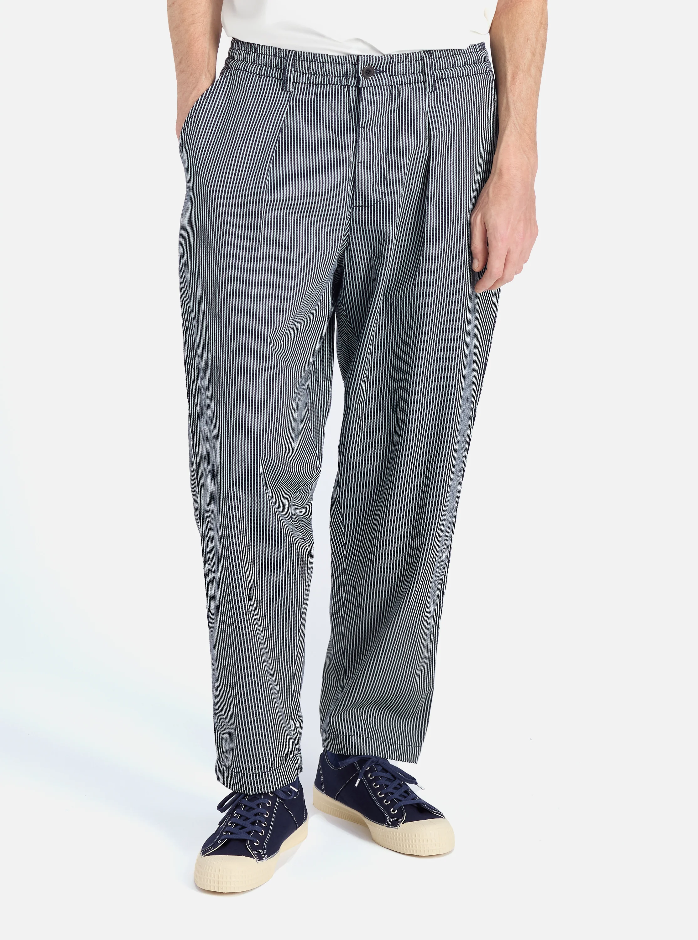 Indigo Hickory Stripe Denim Pleated Track Pant - Image 2