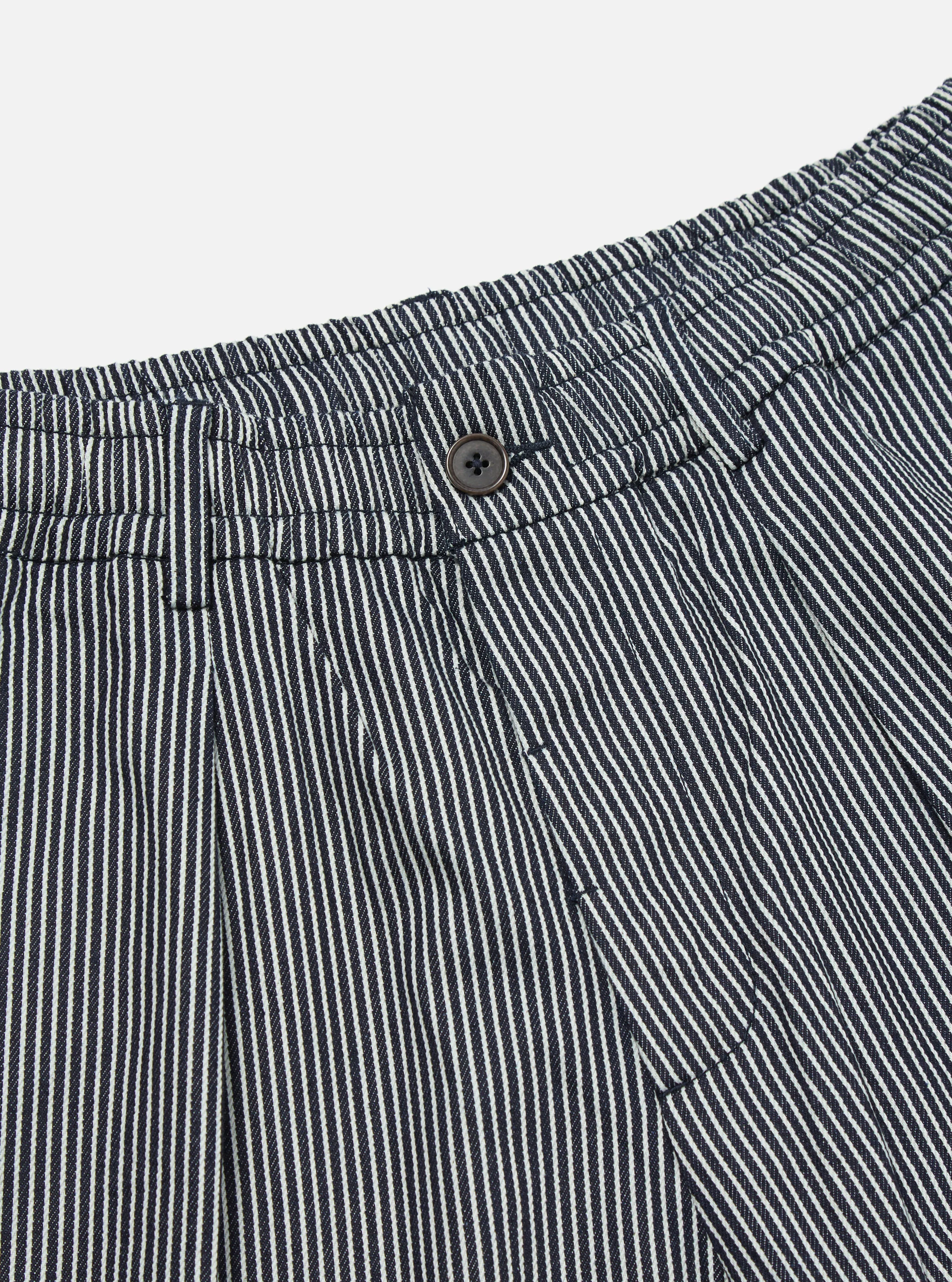 Indigo Hickory Stripe Denim Pleated Track Short - Image 5