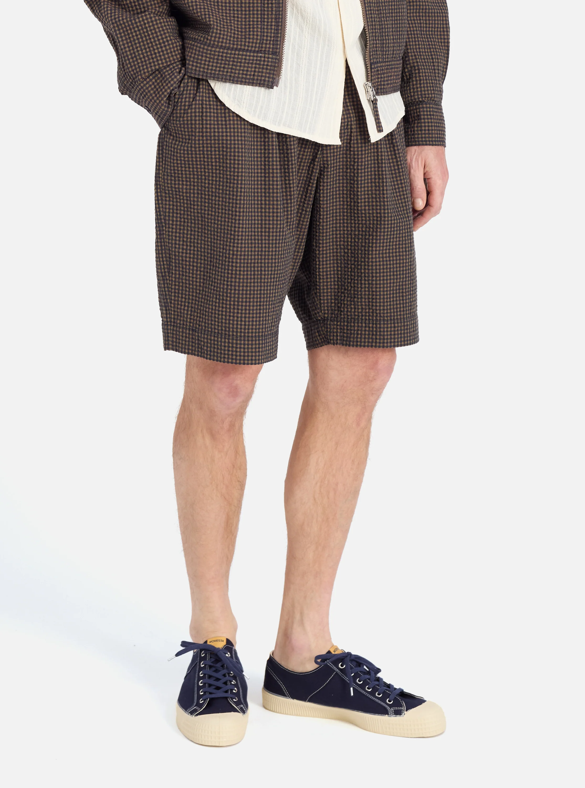 Navy Japanese Seersucker Pleated Track Short - Image 2