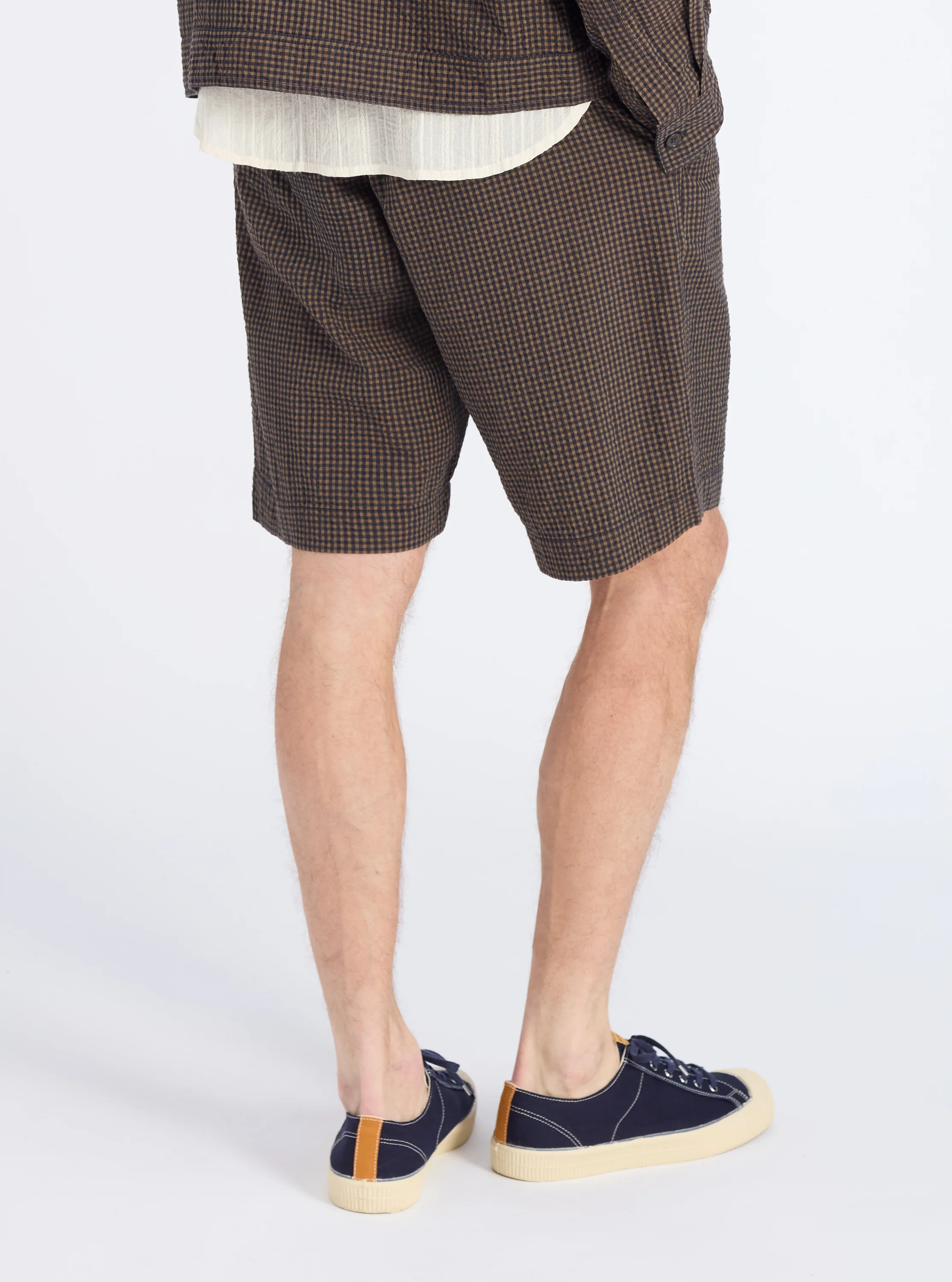 Navy Japanese Seersucker Pleated Track Short - Image 3