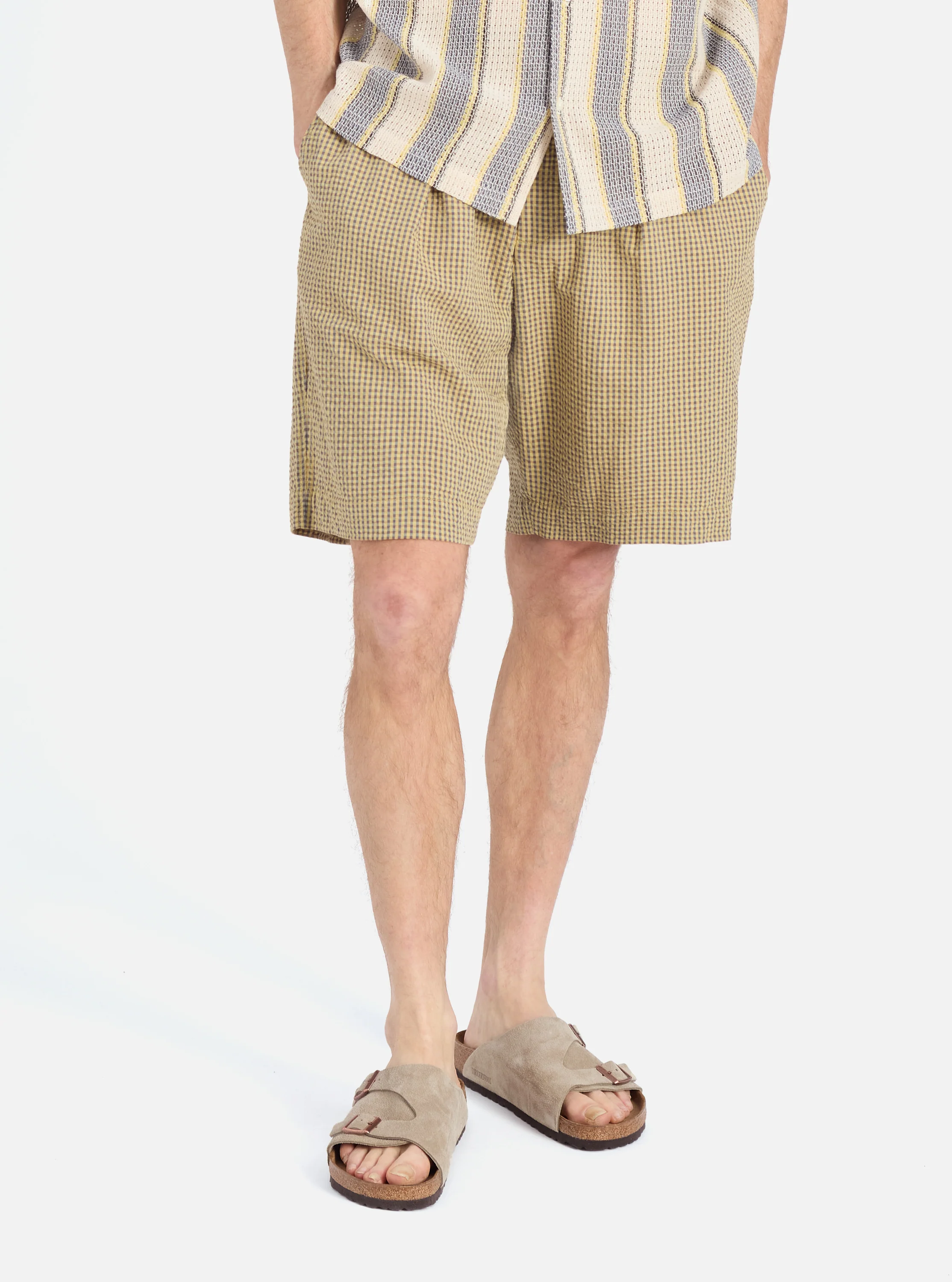 Yellow Japanese Seersucker Pleated Track Short - Image 2