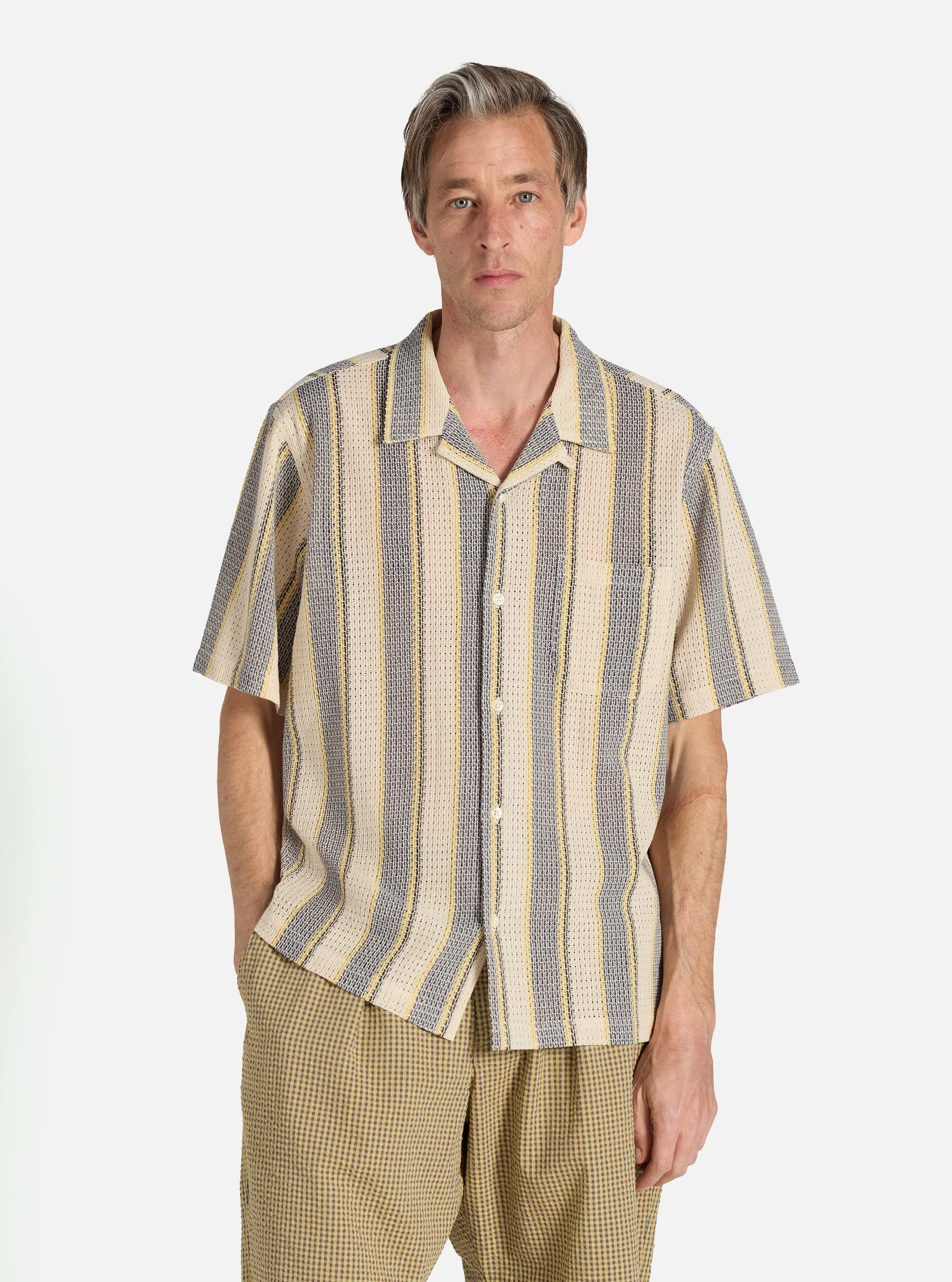 Grey/Yellow Cotton Lattice Road Shirt - Image 2