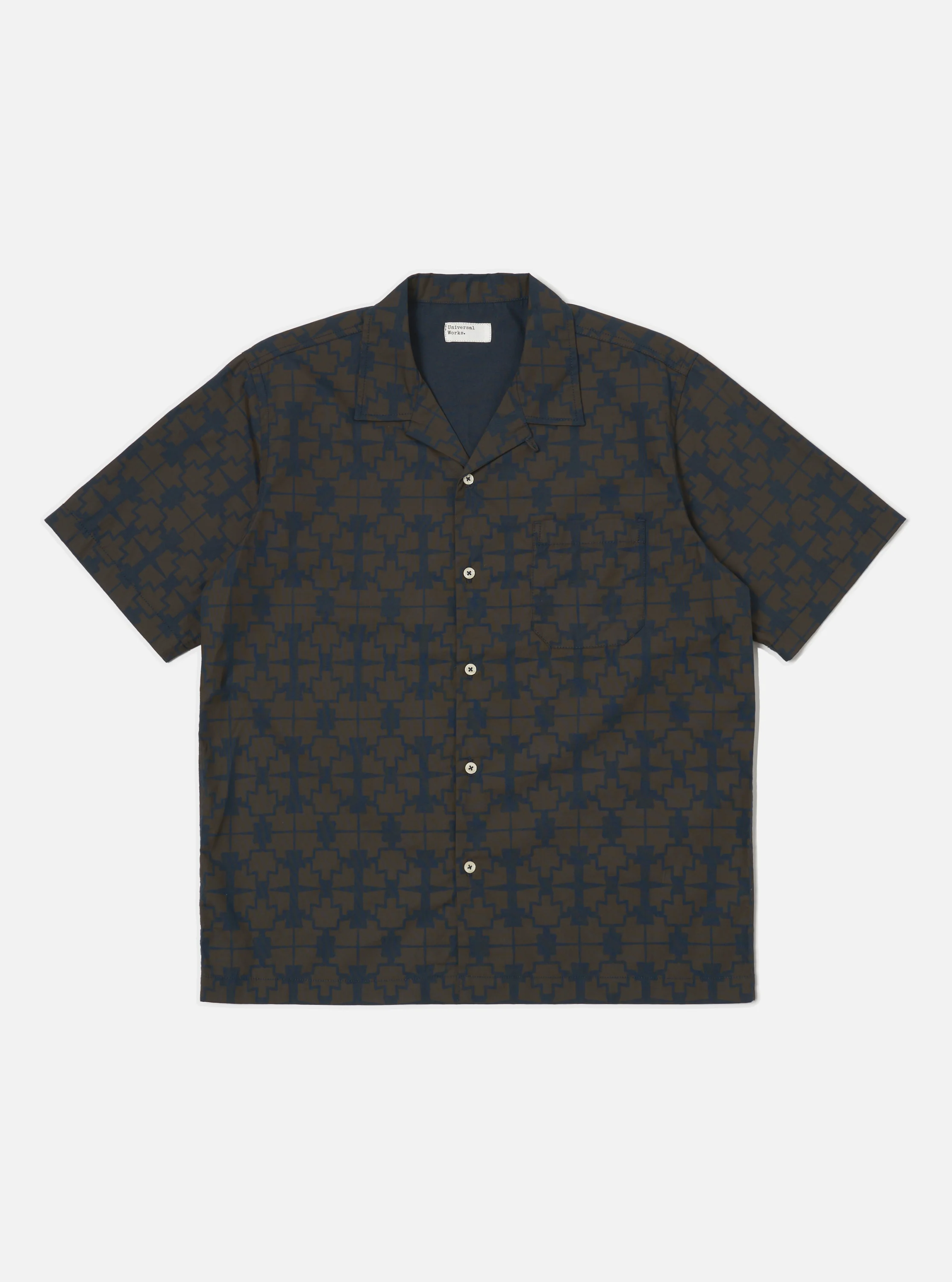 Navy Mitla Print Cotton Road Shirt