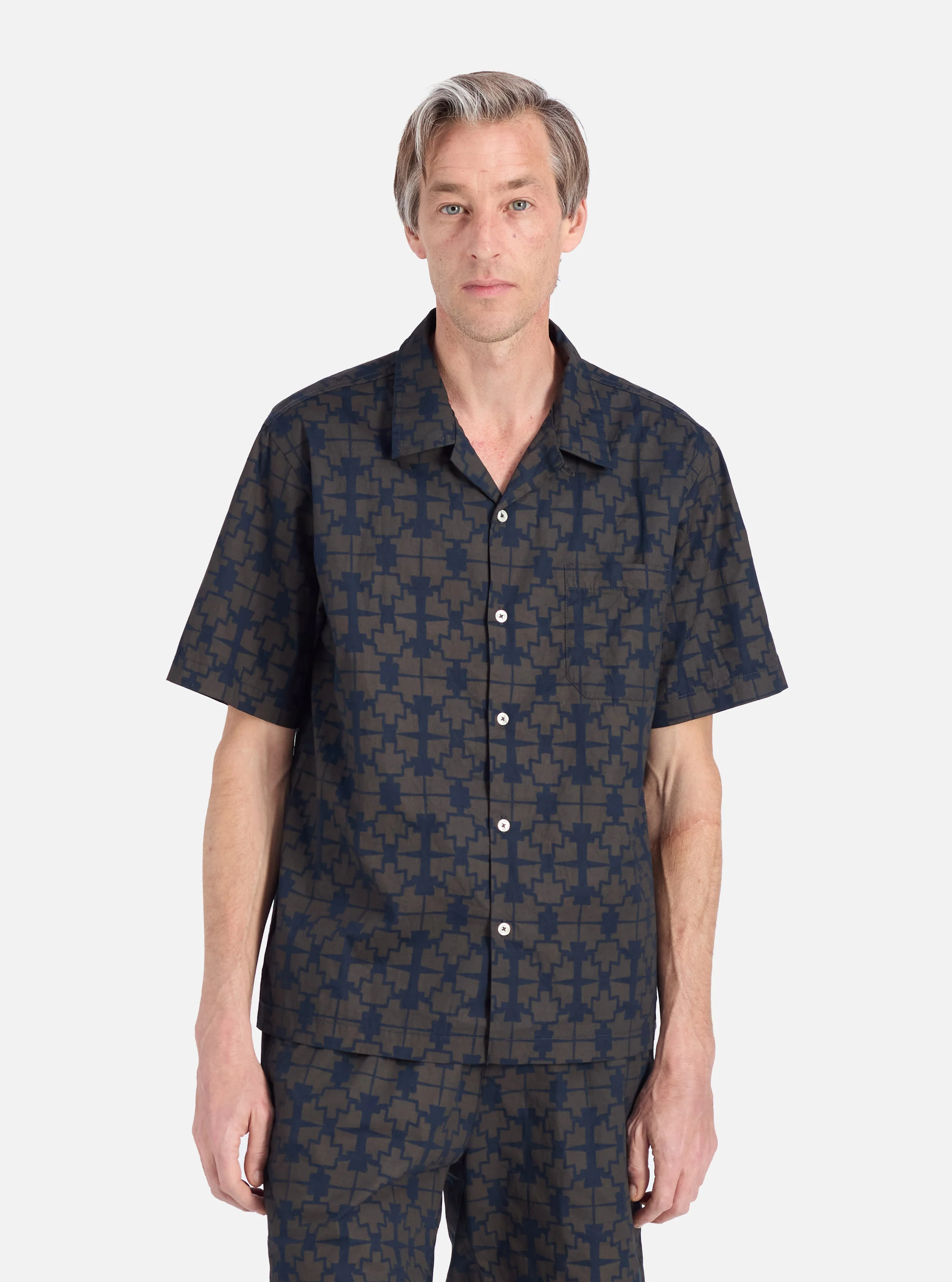 Navy Mitla Print Cotton Road Shirt - Image 2