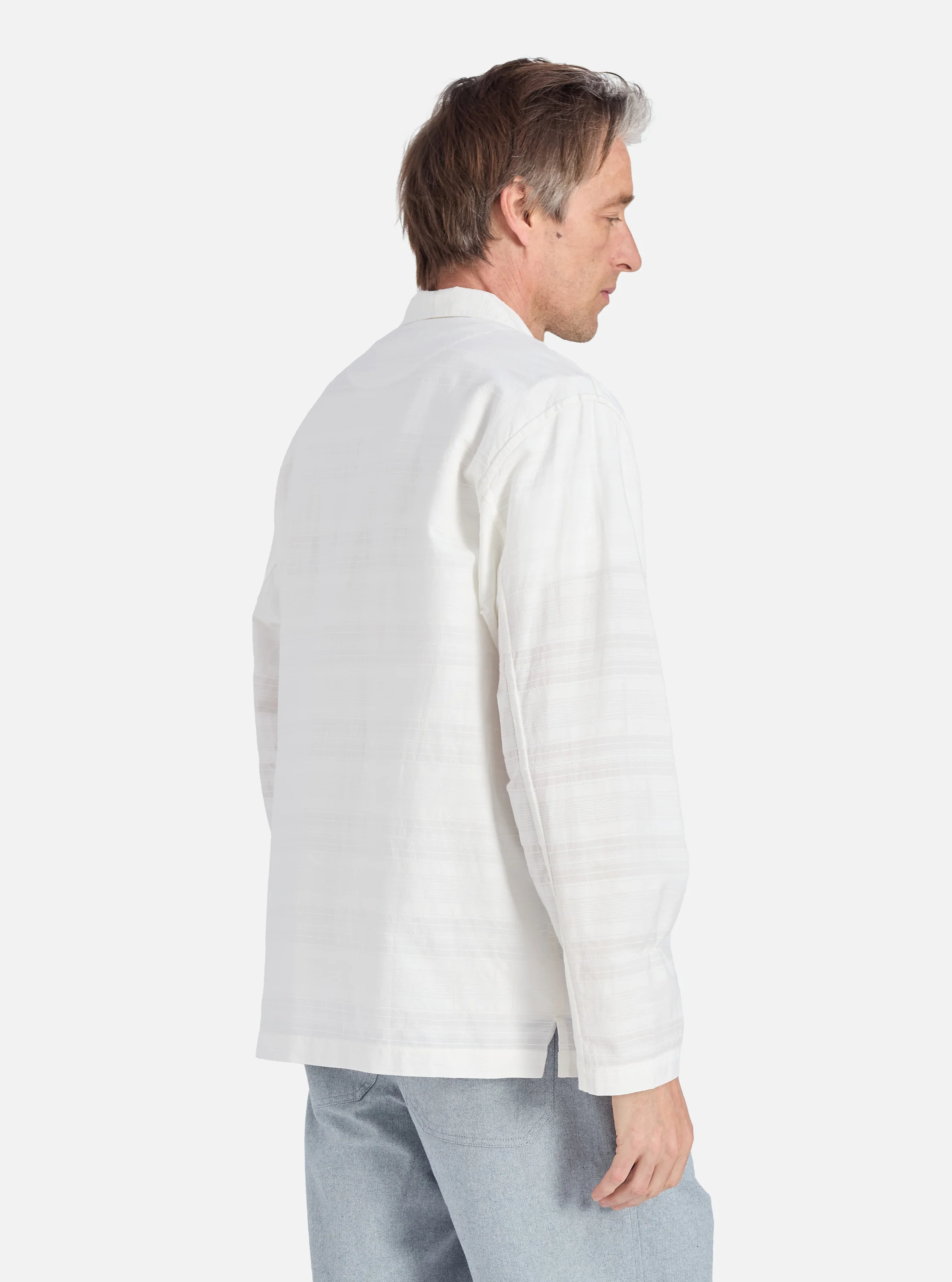 Ecru Deffe Self Stripe Smock Overshirt - Image 3