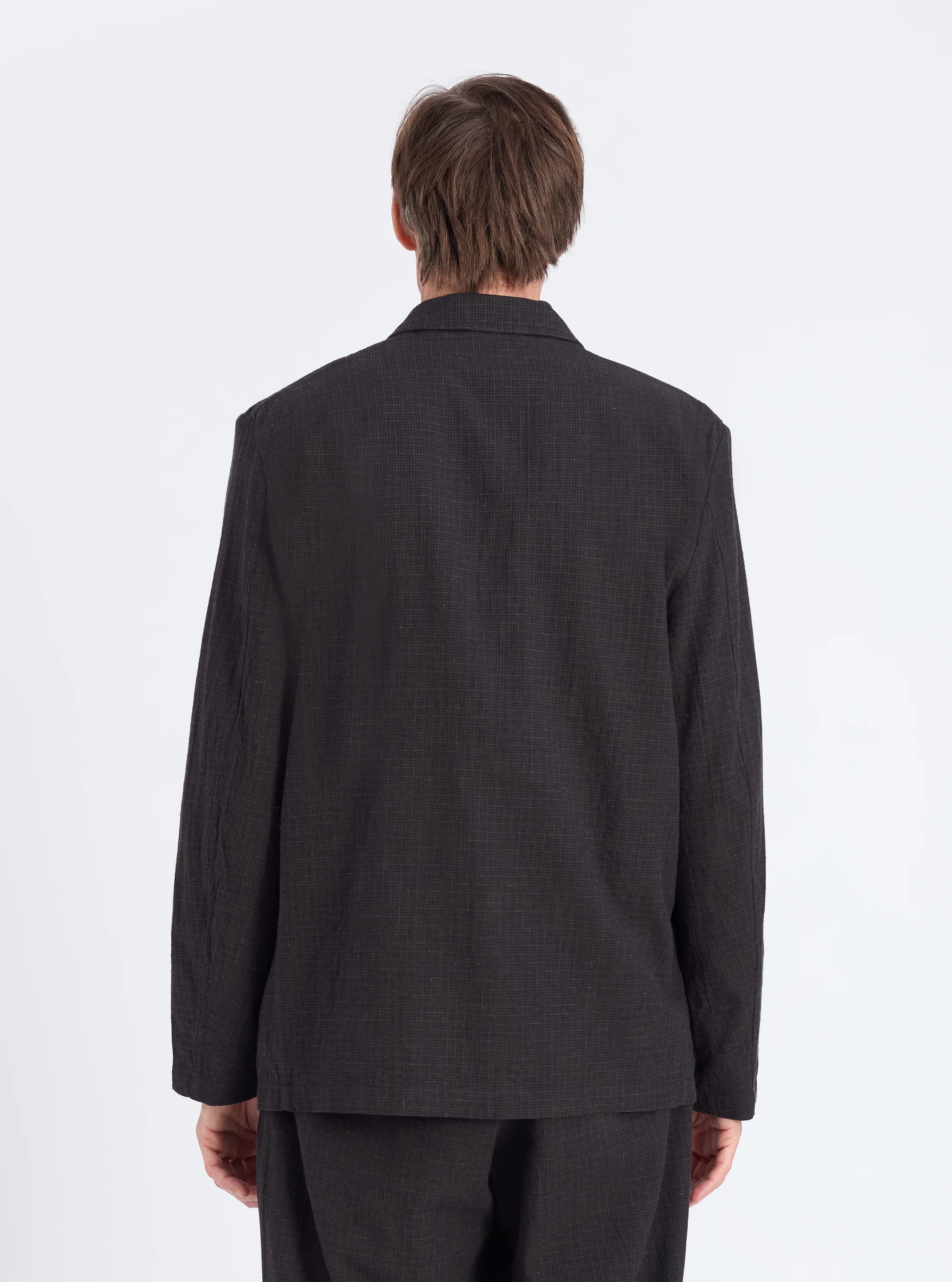 Charcoal Fine Linen Mix Three Button Jacket - Image 3