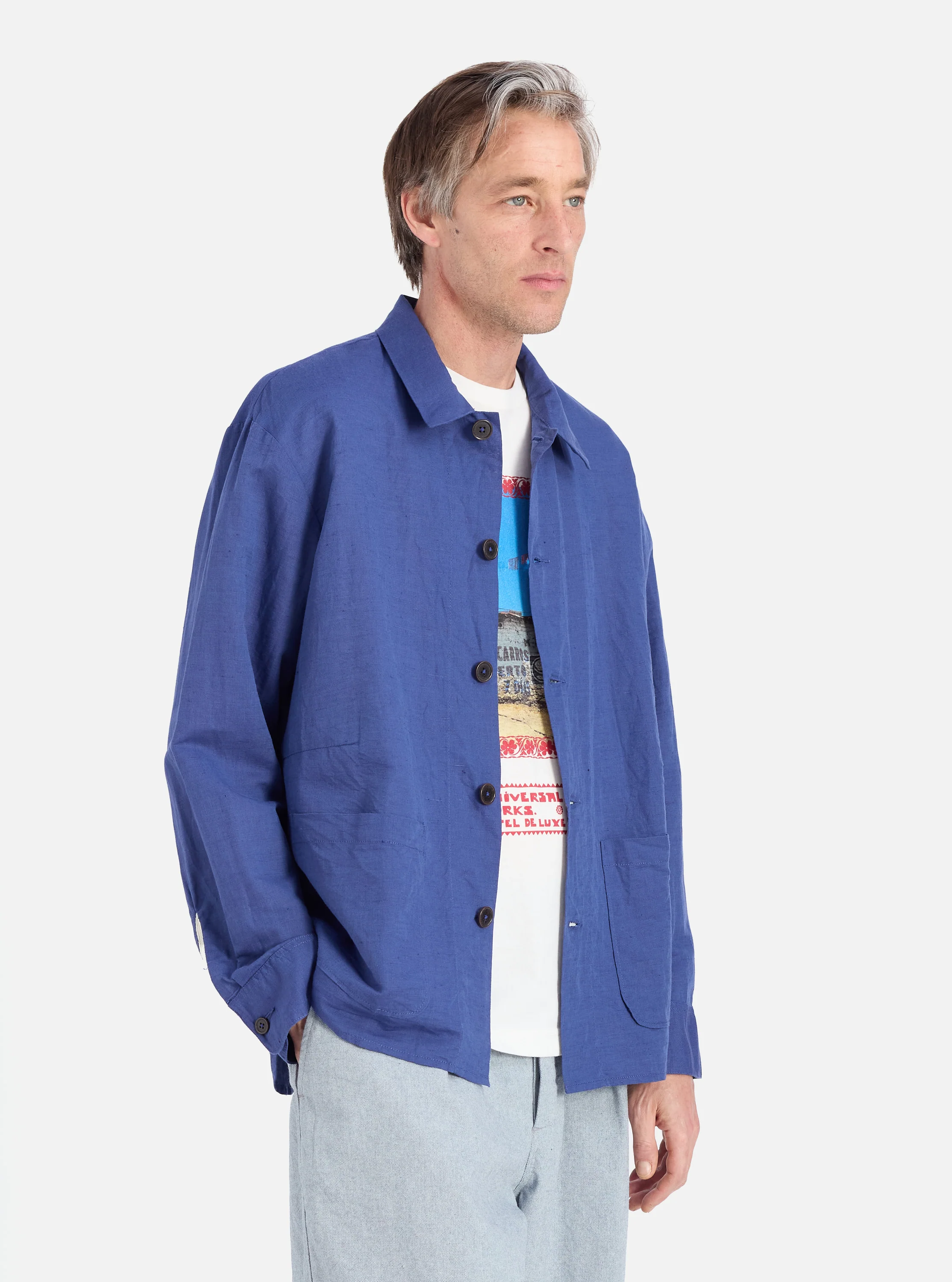 Blue Linen Cotton Shirting Travail Overshirt - Image 2