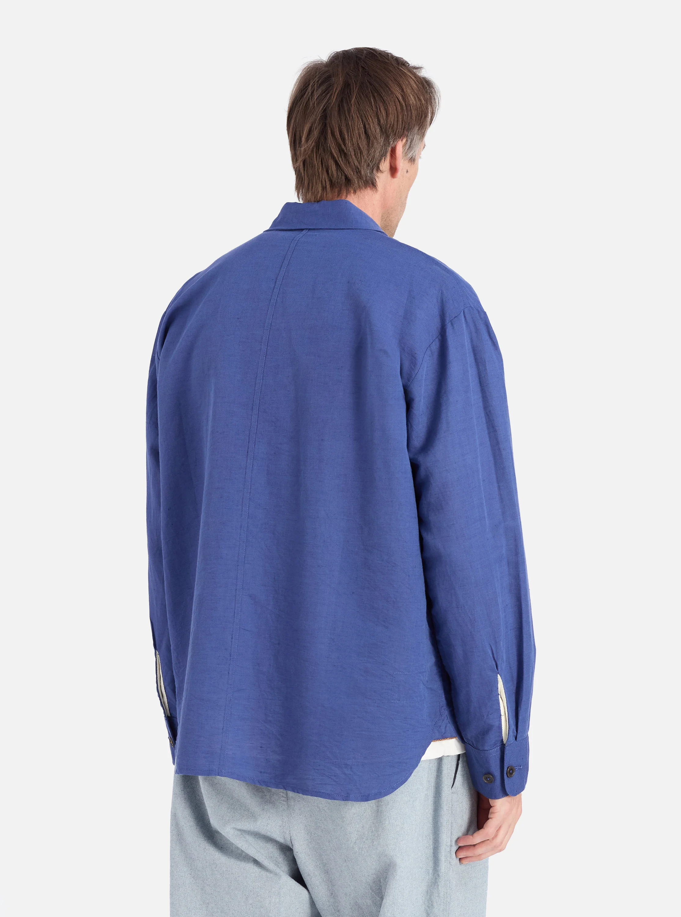 Blue Linen Cotton Shirting Travail Overshirt - Image 3