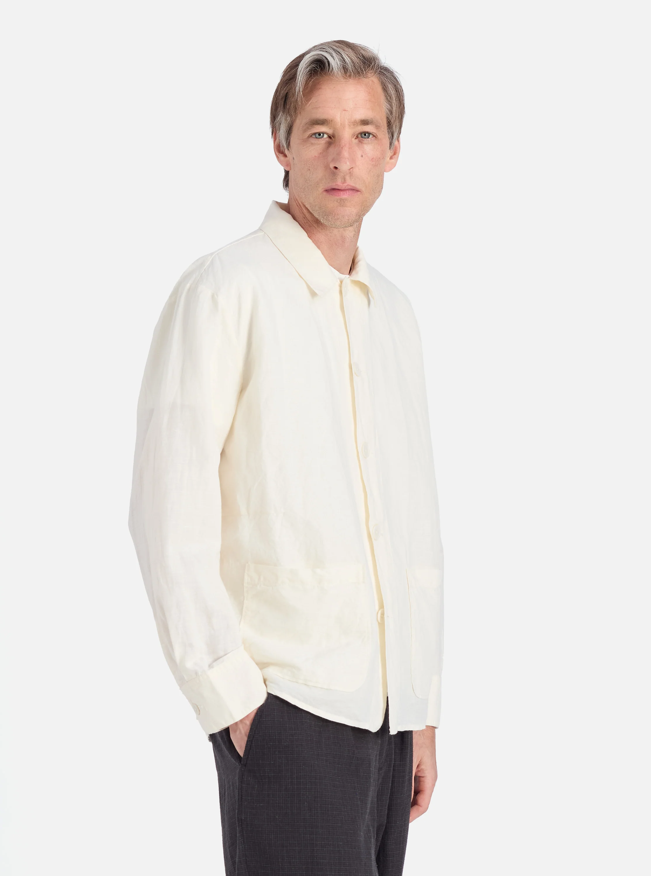 Ecru Linen Cotton Shirting Travail Overshirt - Image 2