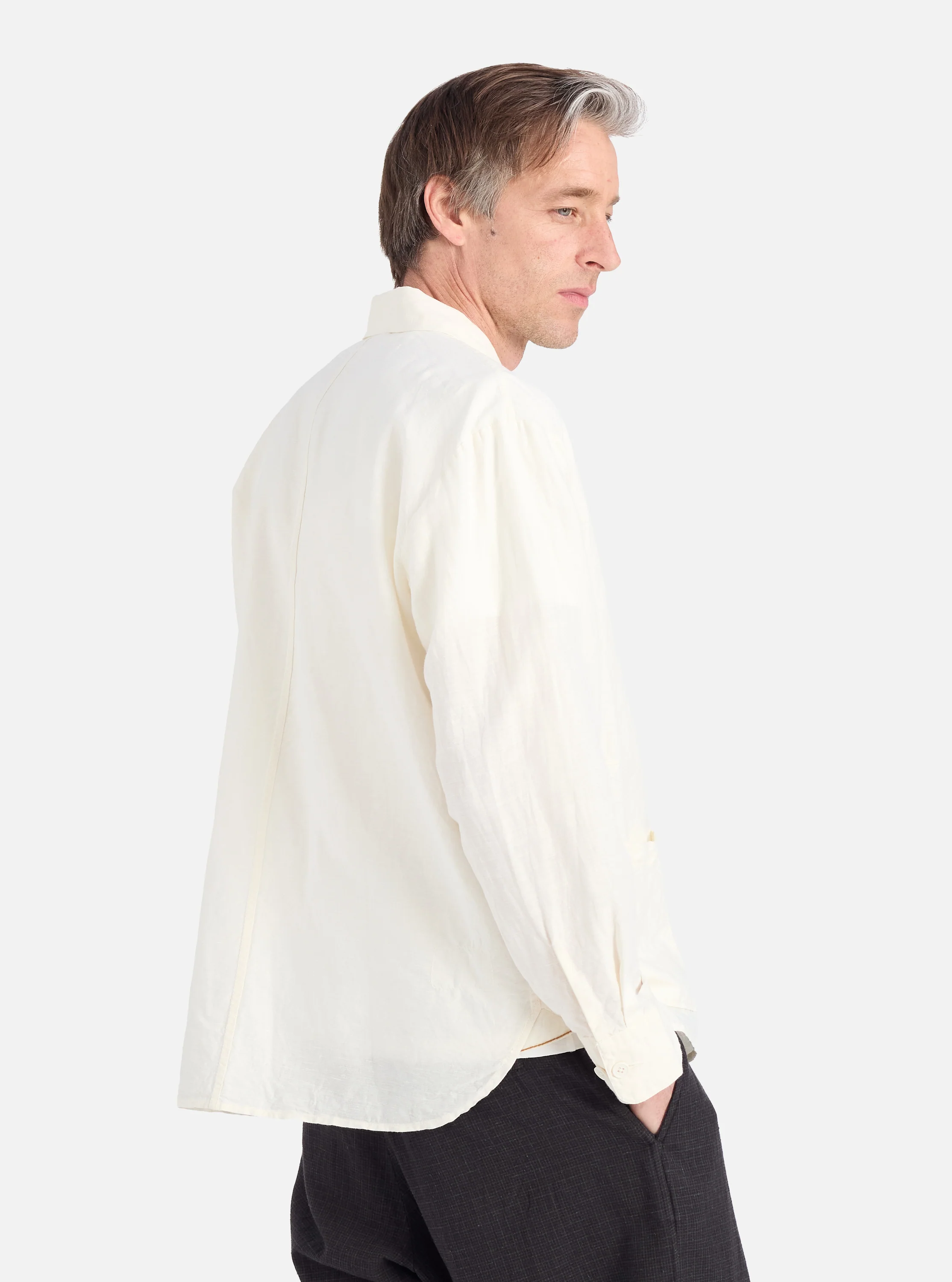 Ecru Linen Cotton Shirting Travail Overshirt - Image 3