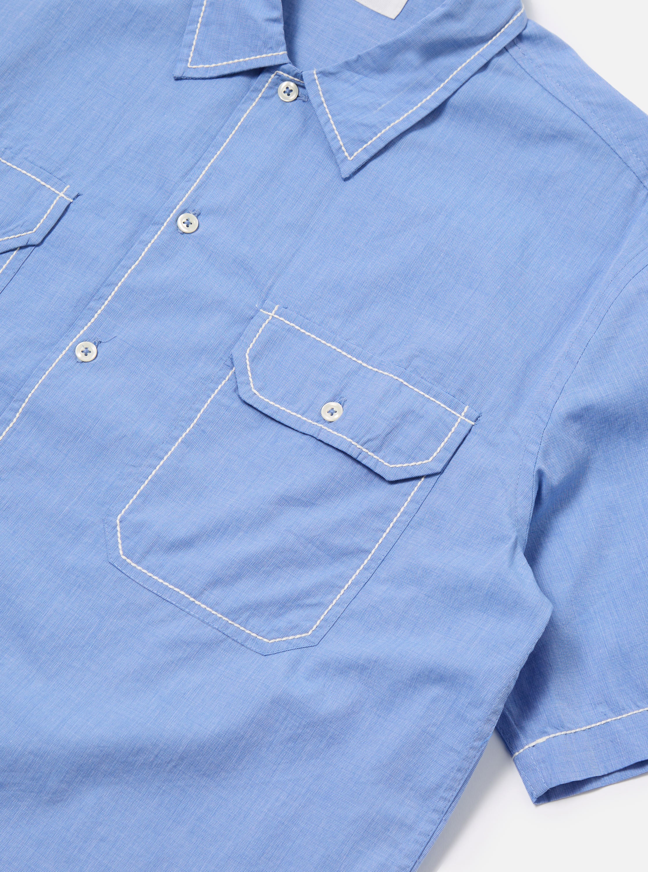 Blue End On End Cotton Utility SS Shirt - Image 6