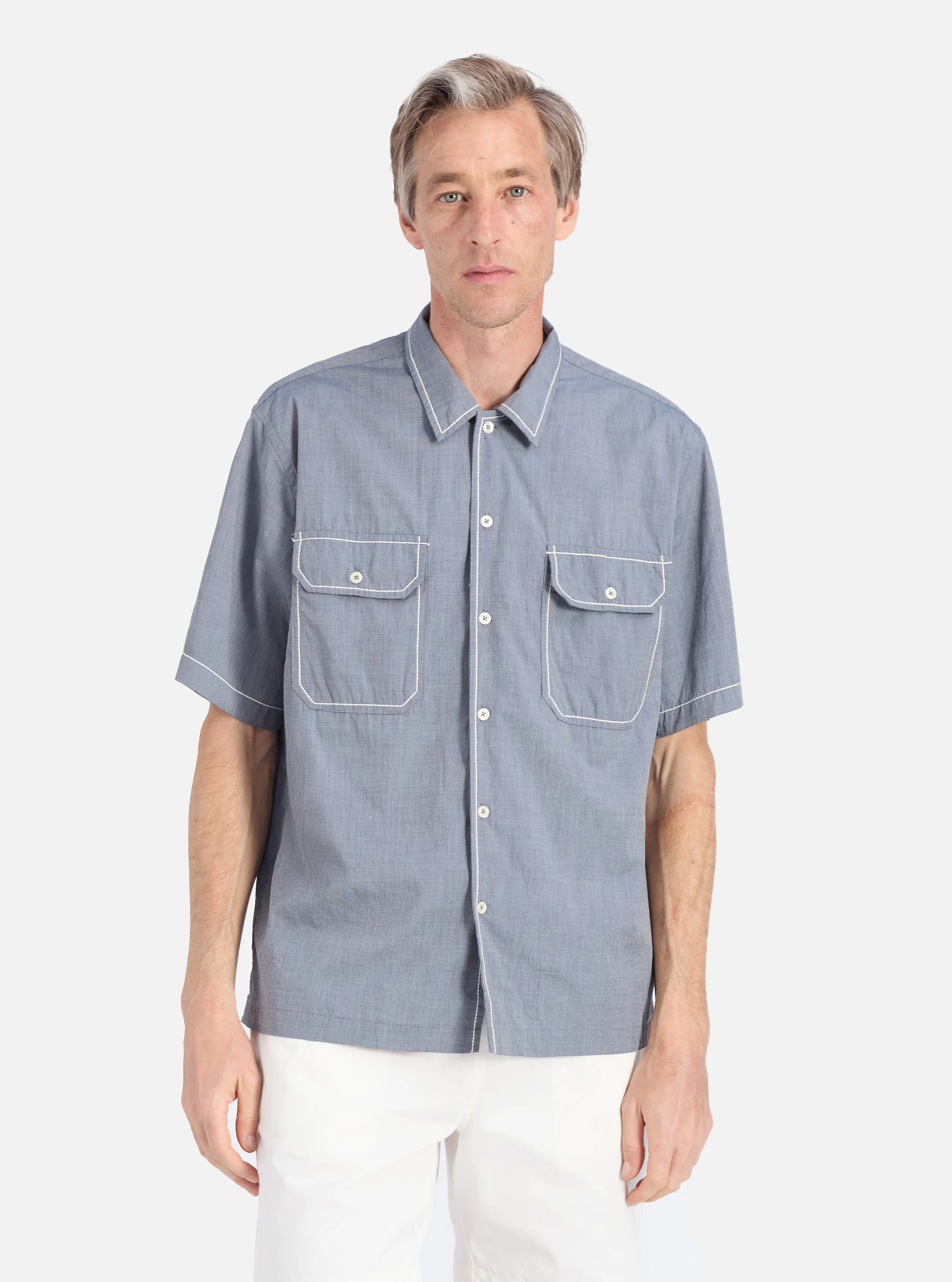 Grey End On End Cotton Utility SS Shirt - Image 2