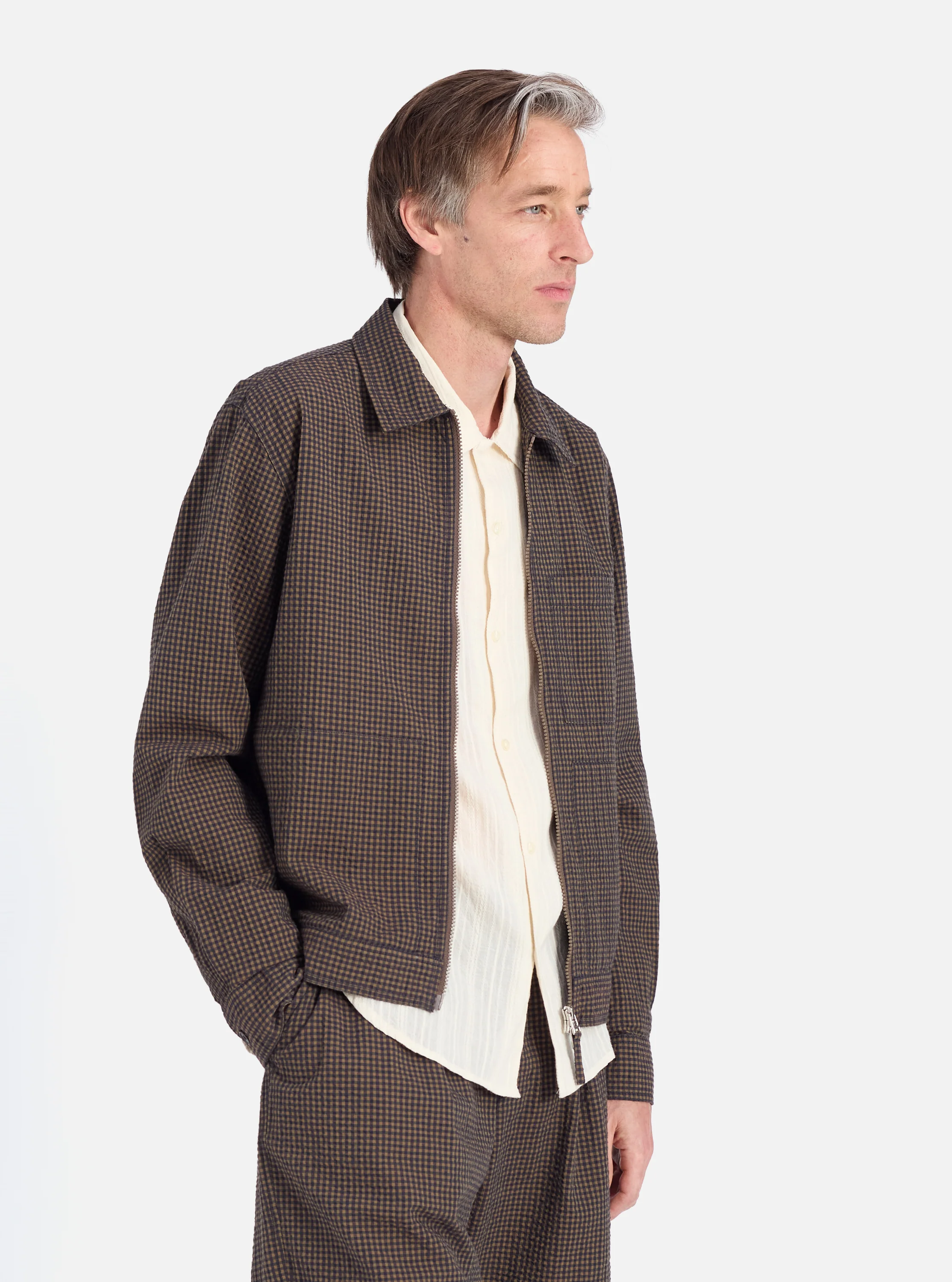 Navy Japanese Seersucker Zip Uniform Jacket - Image 2