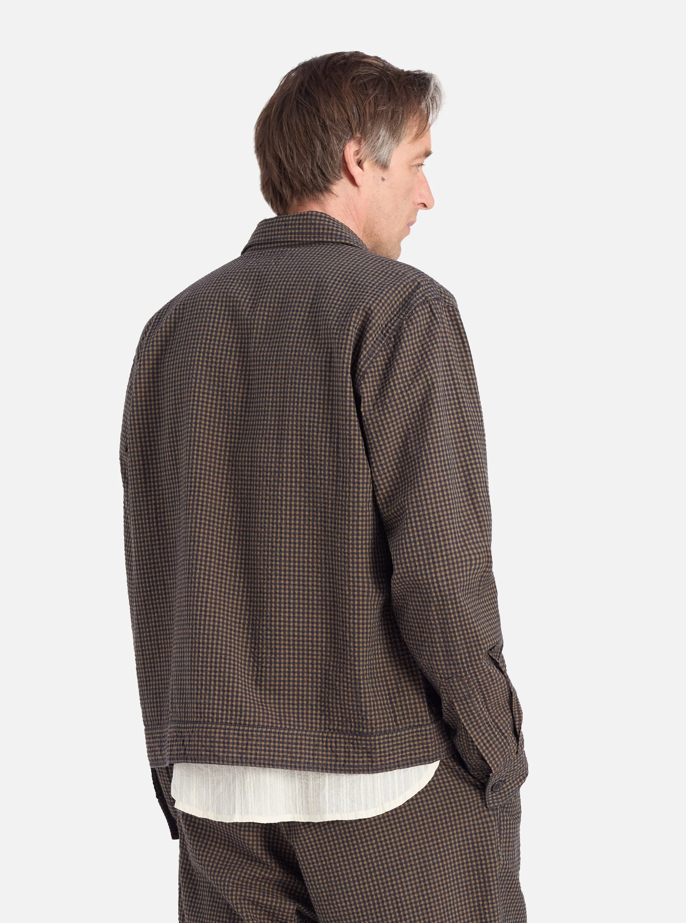 Navy Japanese Seersucker Zip Uniform Jacket - Image 3