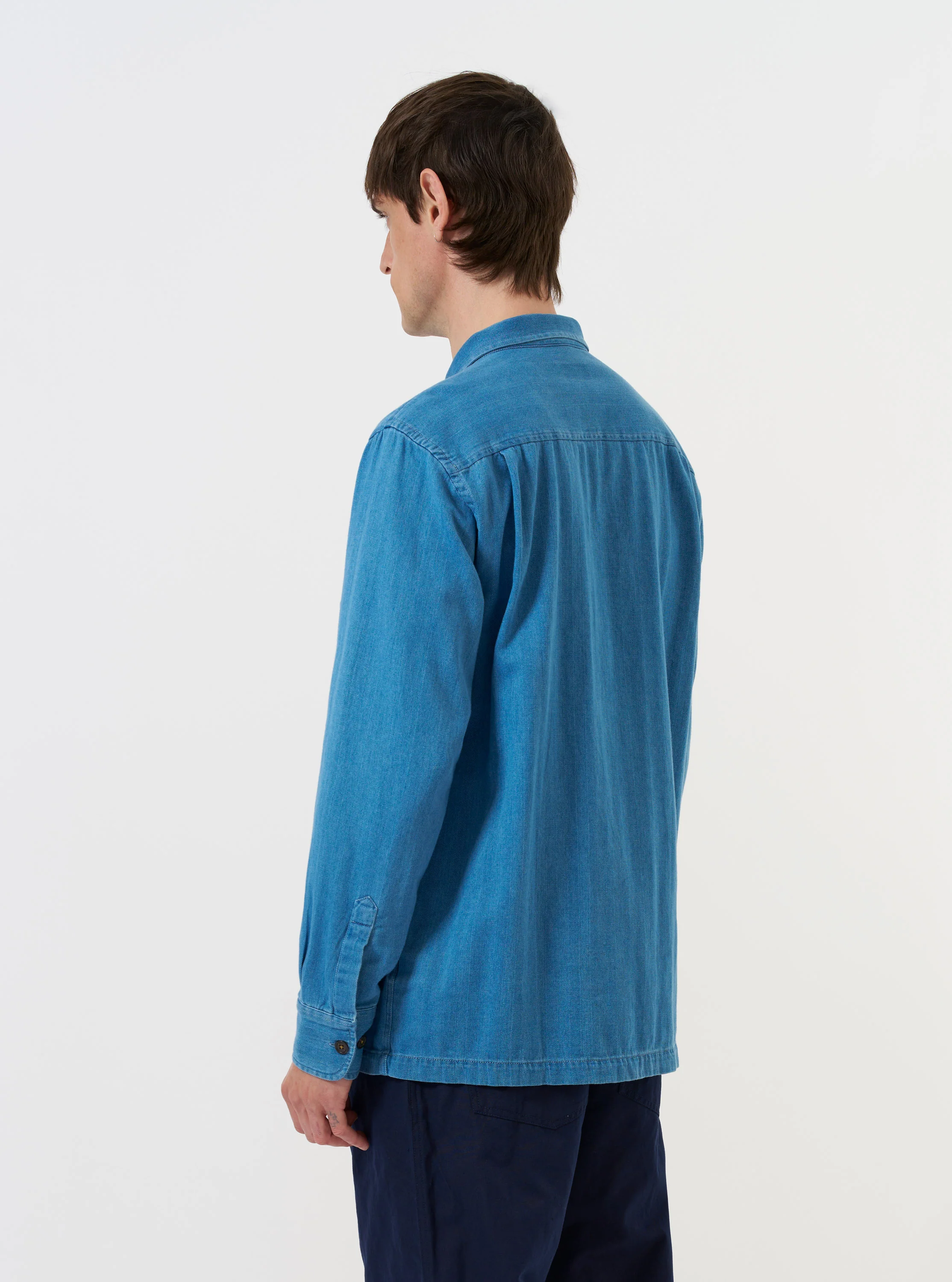 Washed Indigo Recycled Herringbone Attendant Shirt - Image 3