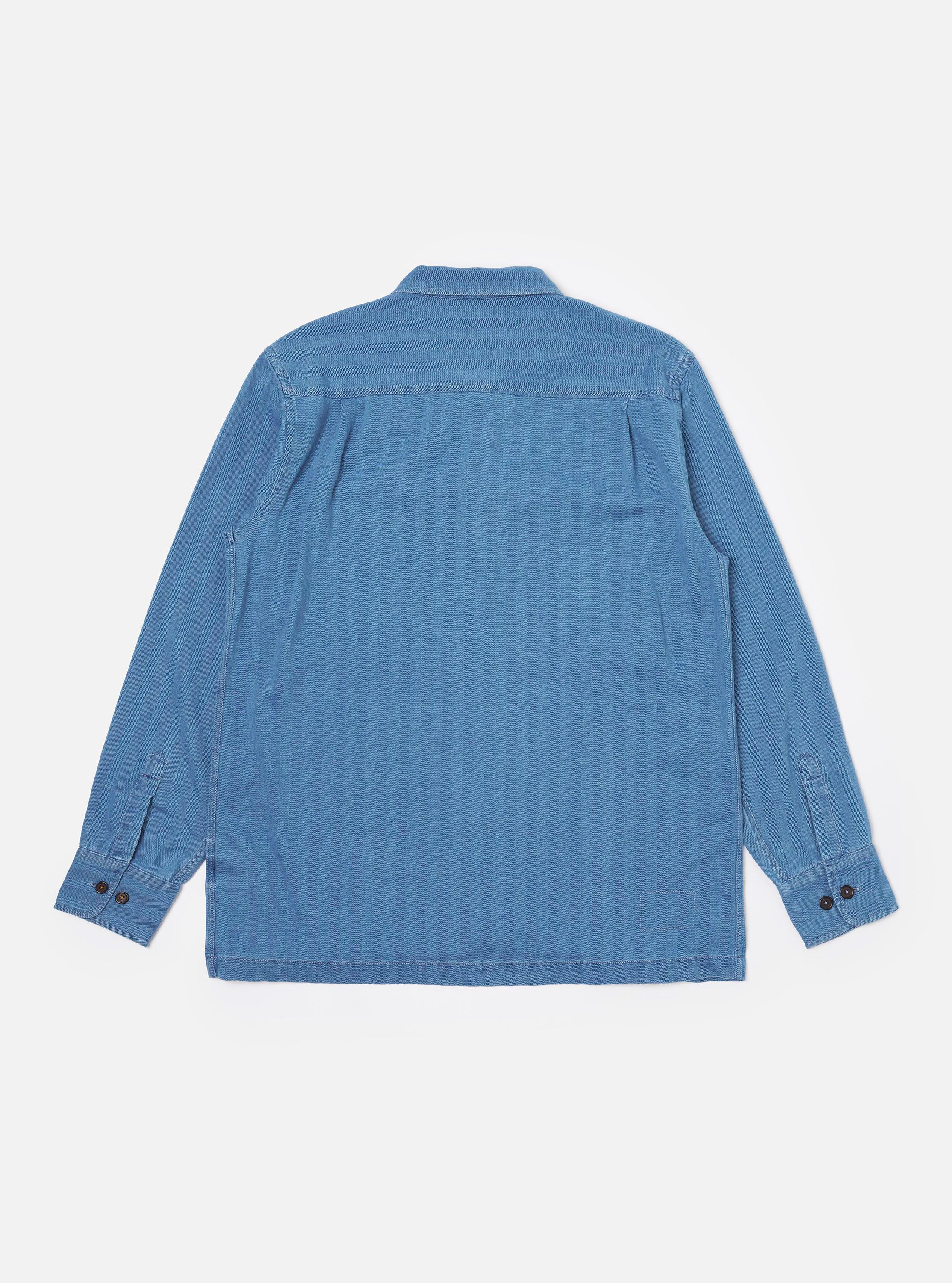 Washed Indigo Recycled Herringbone Attendant Shirt - Image 5