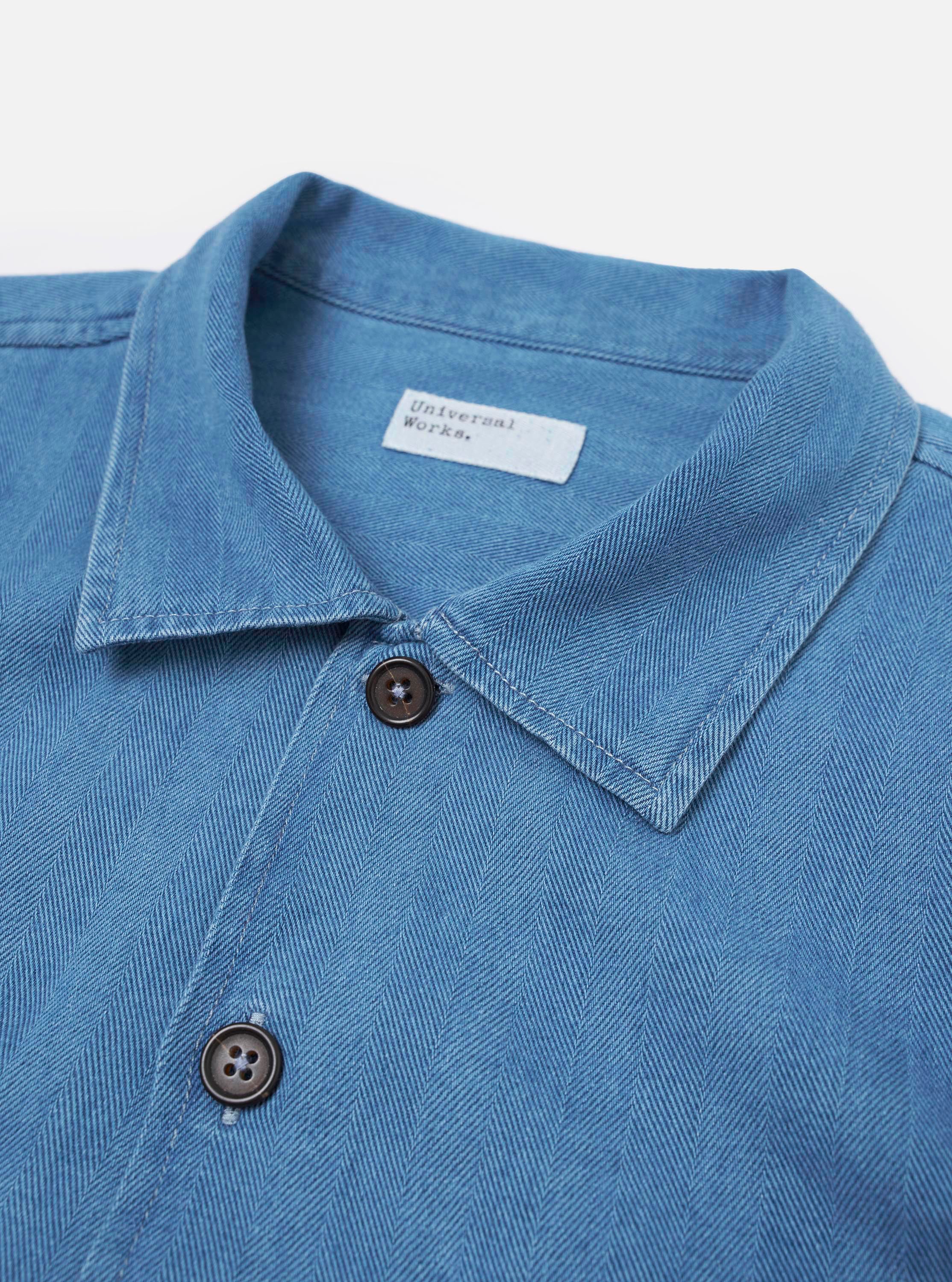 Washed Indigo Recycled Herringbone Attendant Shirt - Image 6