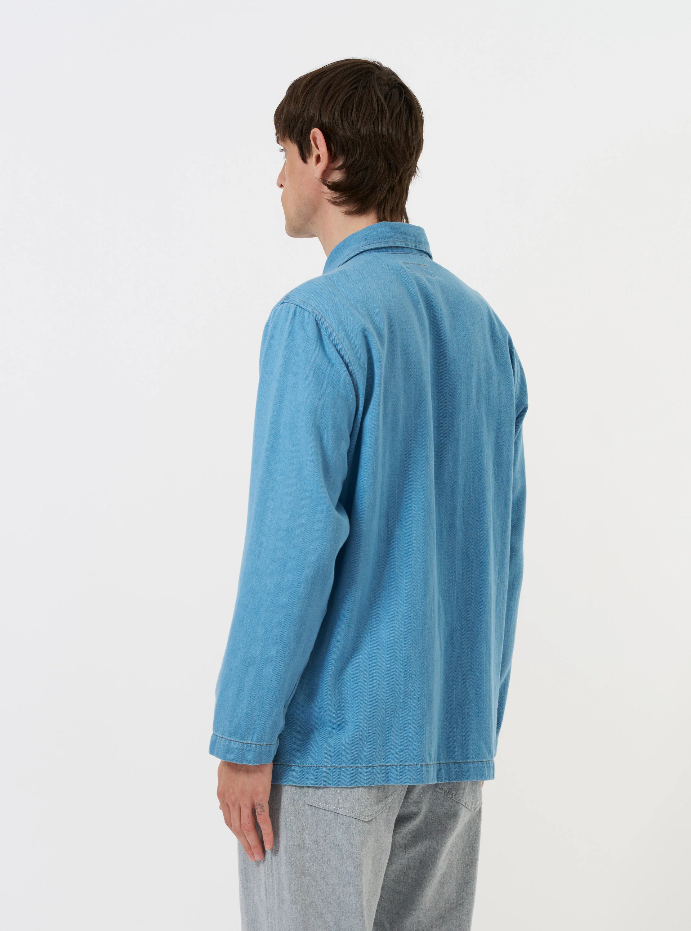 Washed Indigo Recycled Herringbone Bakers Overshirt - Image 3