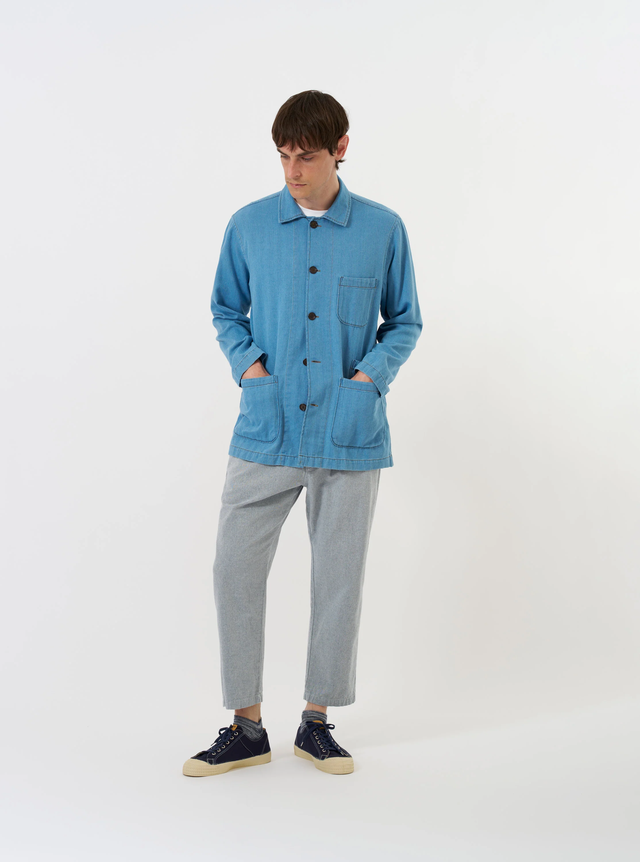 Washed Indigo Recycled Herringbone Bakers Overshirt - Image 8