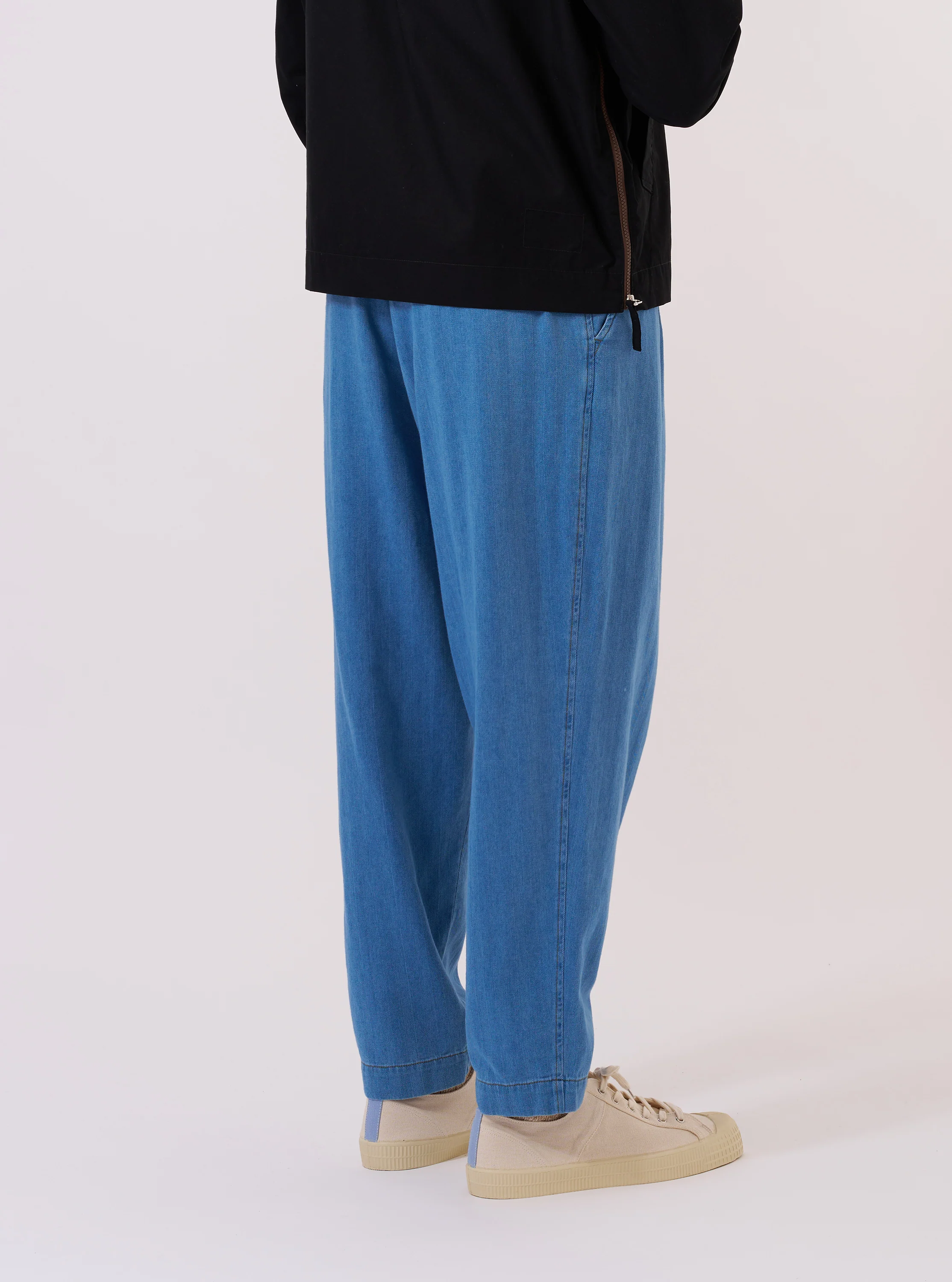 Washed Indigo Recycled Herringbone Pleated Track Pant - Image 3