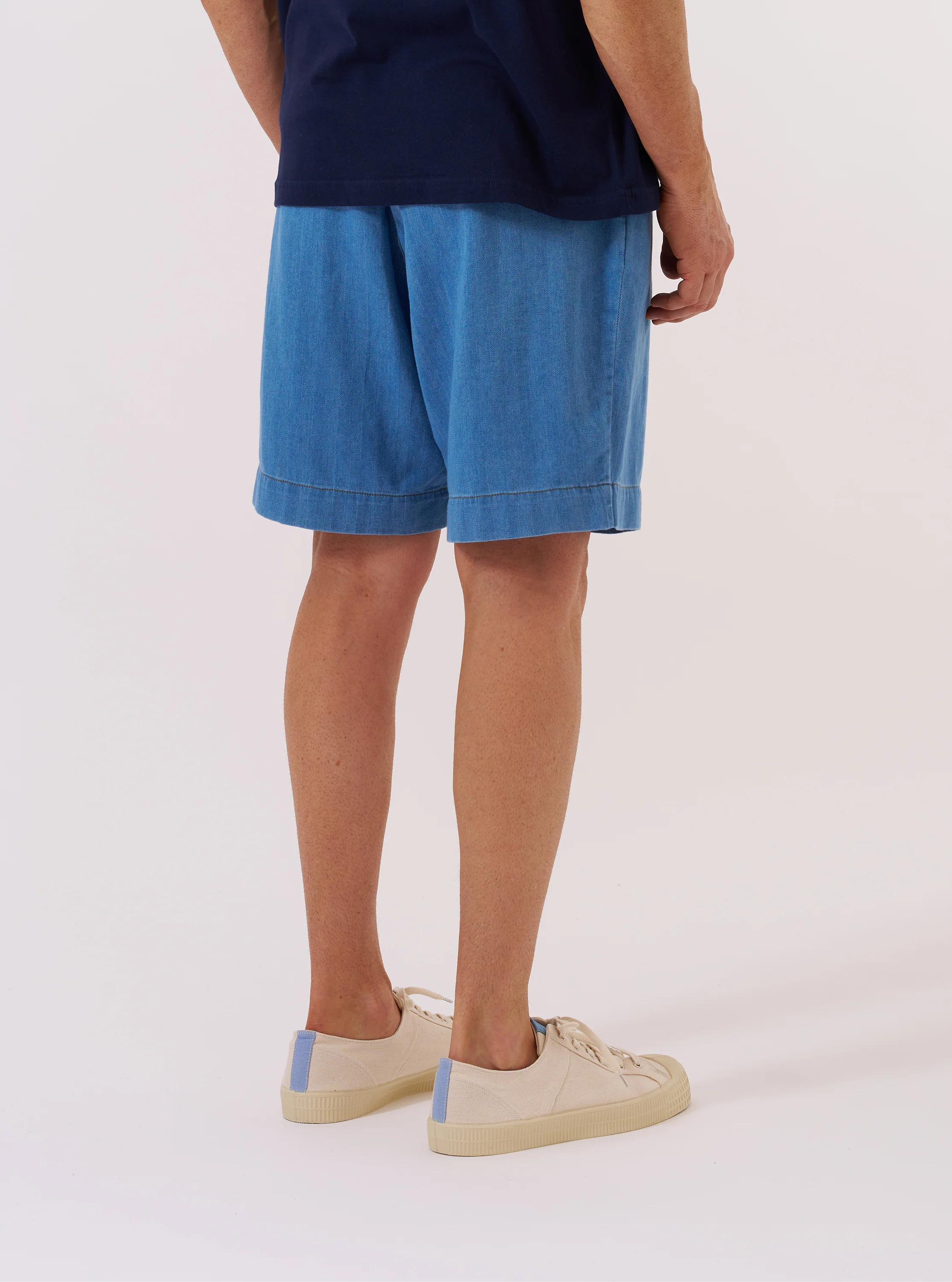 Washed Indigo Recycled Herringbone Pleated Track Short - Image 3