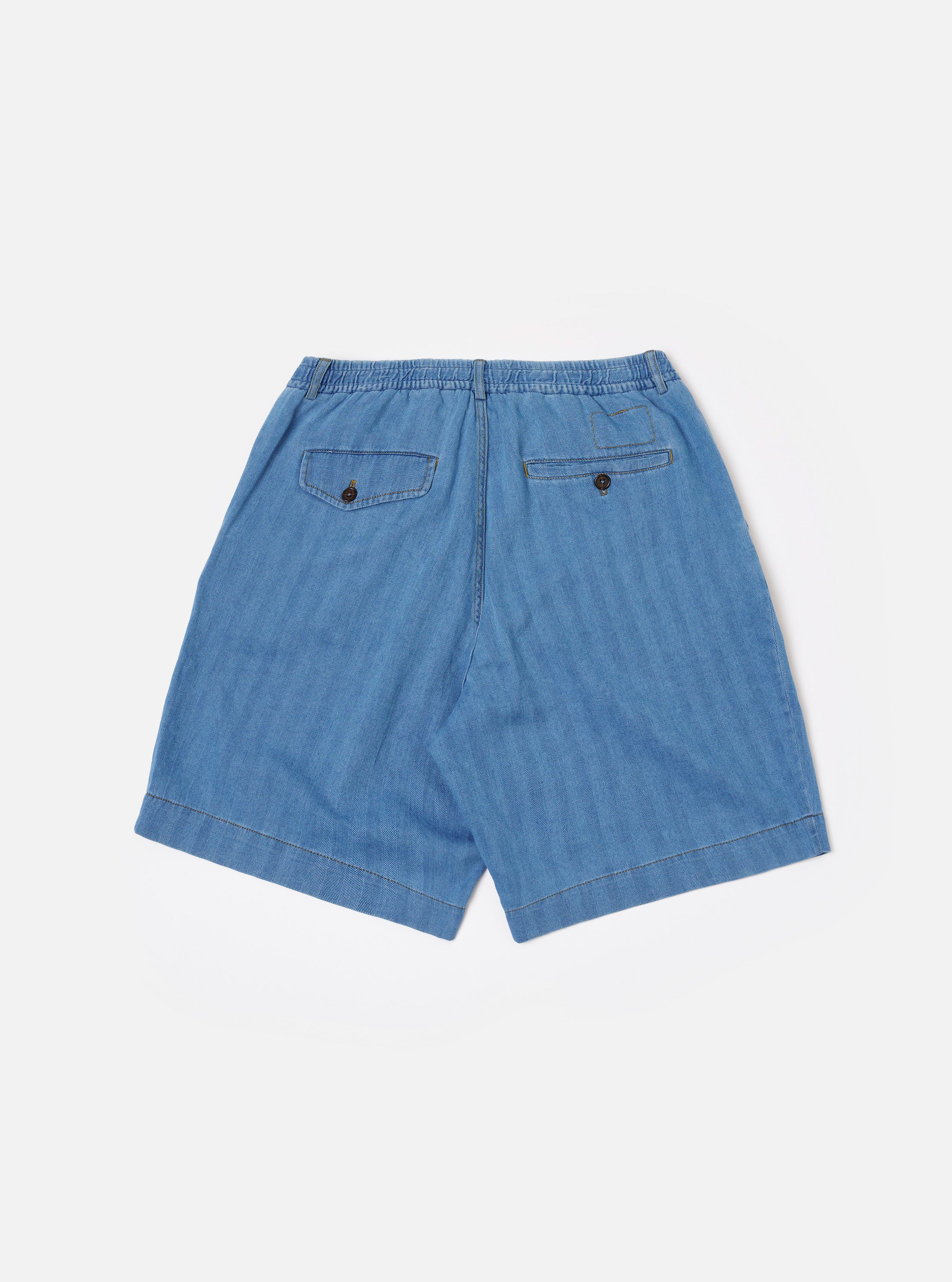 Washed Indigo Recycled Herringbone Pleated Track Short - Image 5