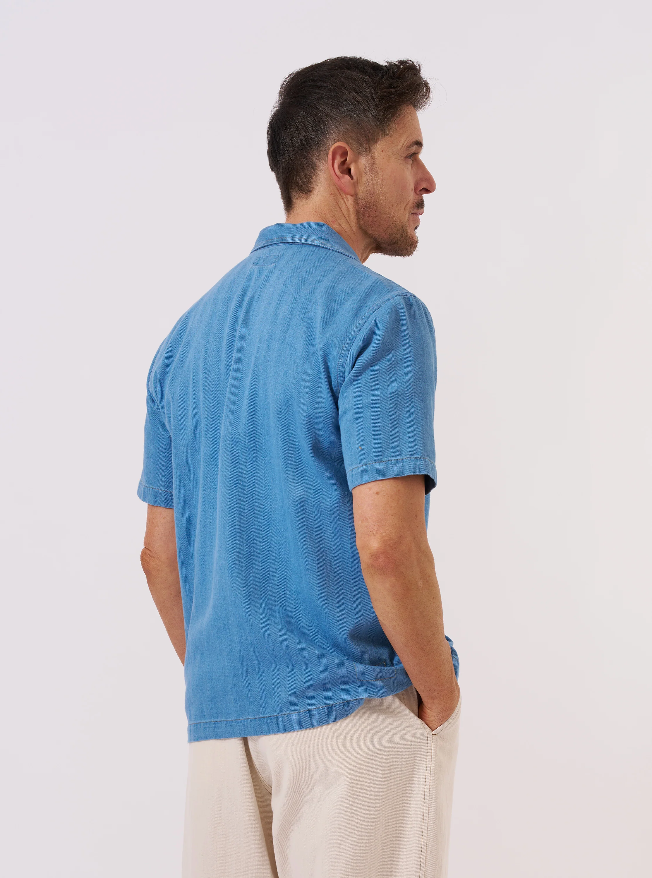 Washed Indigo Recycled Herringbone Road Shirt - Image 3