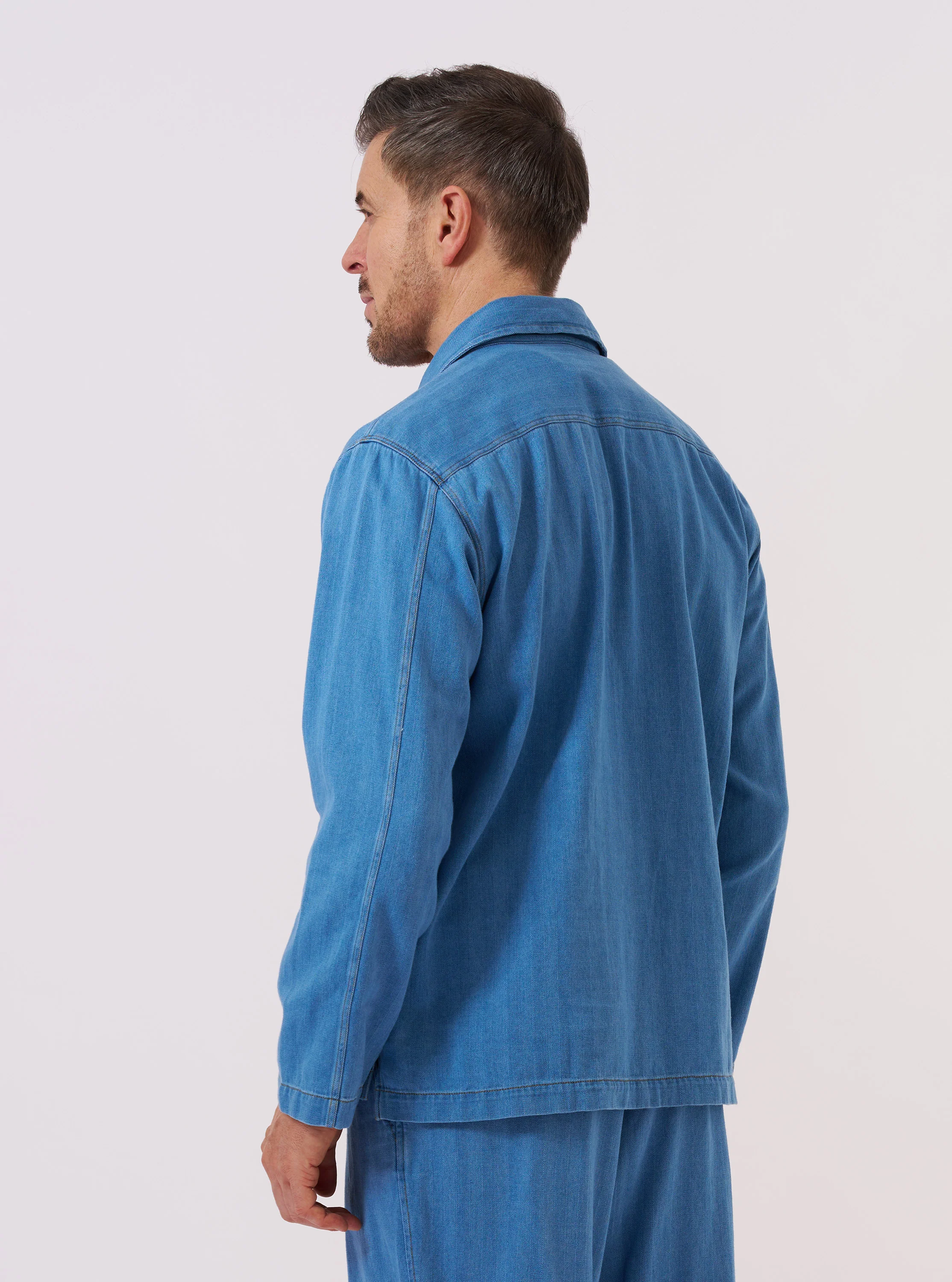Washed Indigo Recycled Herringbone Smock Overshirt - Image 3