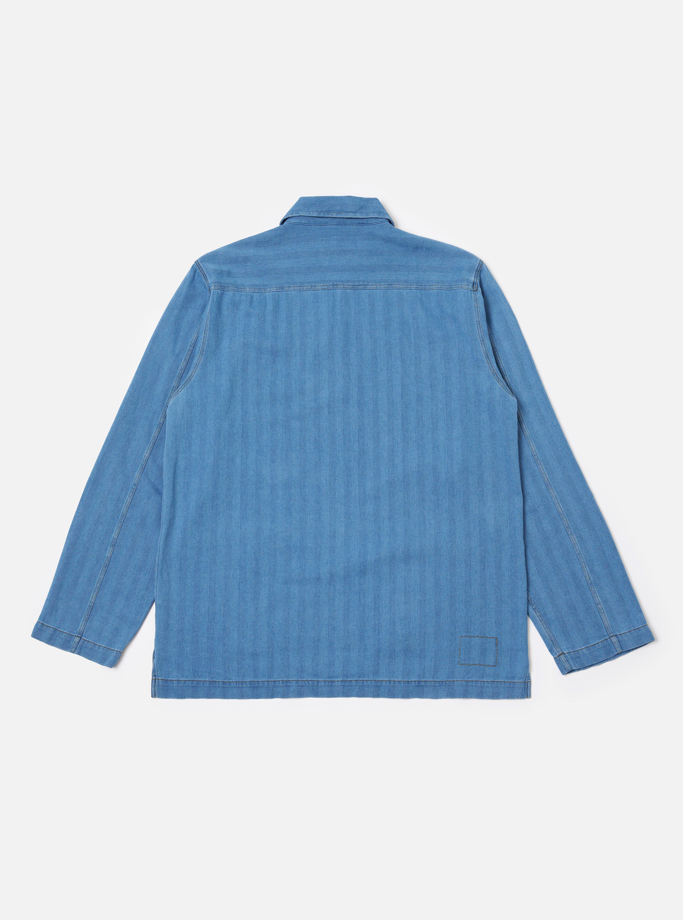 Washed Indigo Recycled Herringbone Smock Overshirt - Image 5