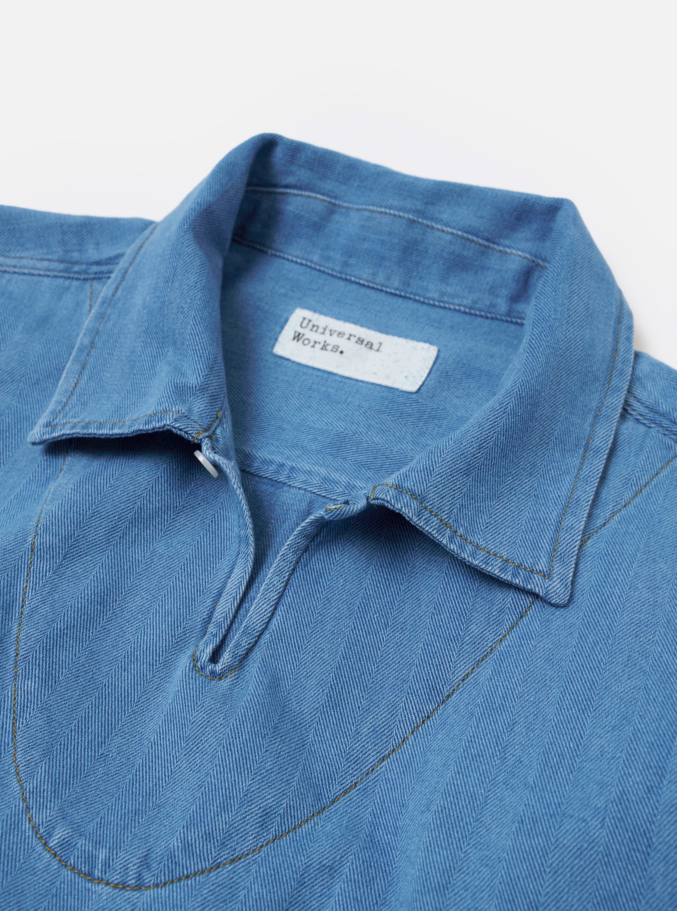 Washed Indigo Recycled Herringbone Smock Overshirt - Image 7