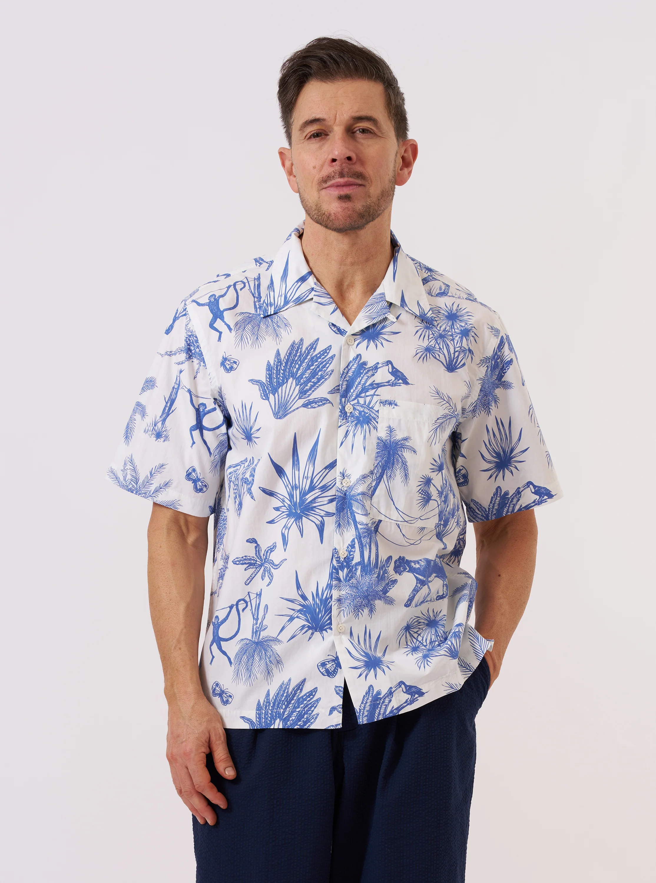 White Jungle Toile Poplin Camp Shirt - Image 2