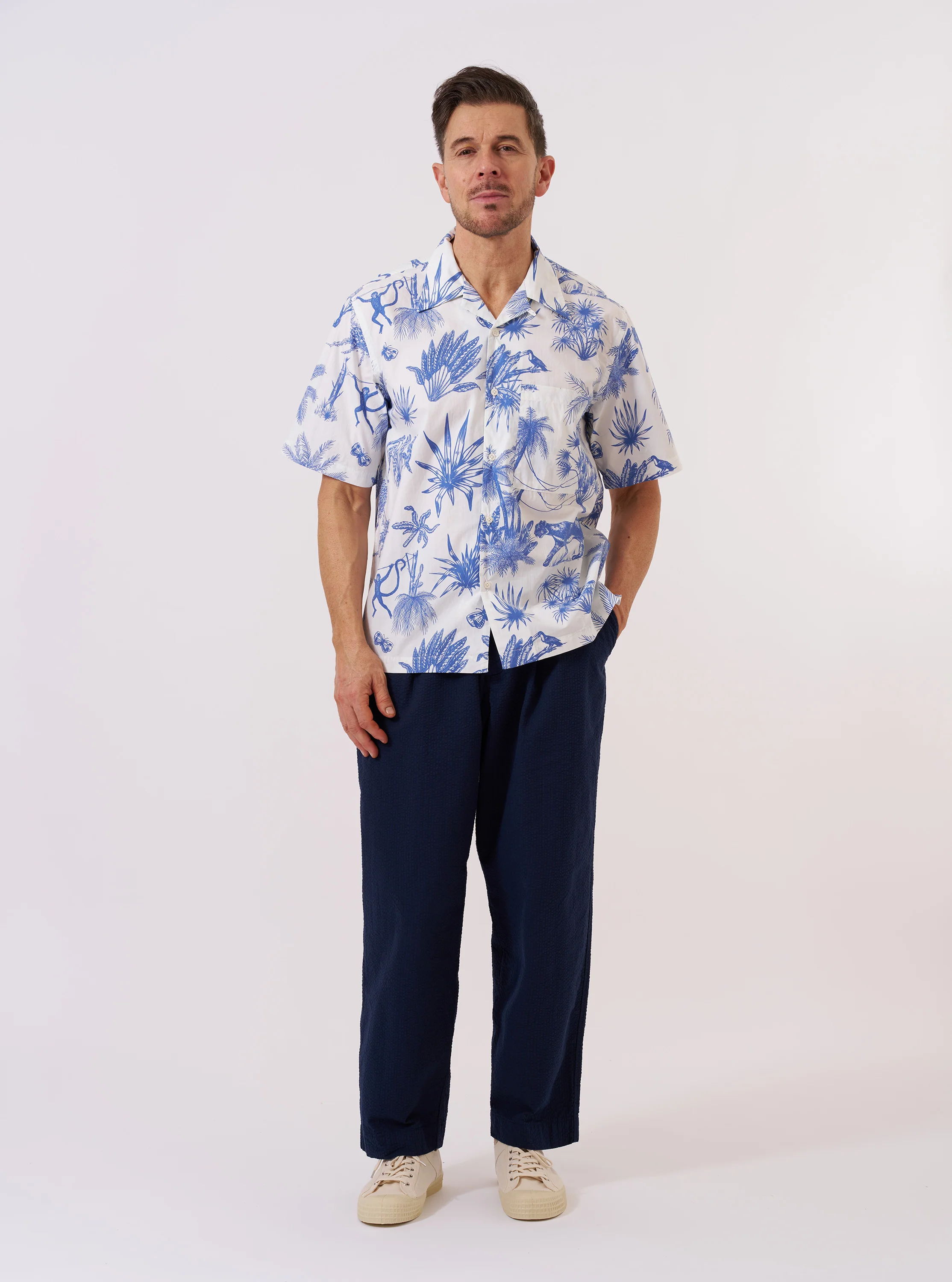 White Jungle Toile Poplin Camp Shirt - Image 8