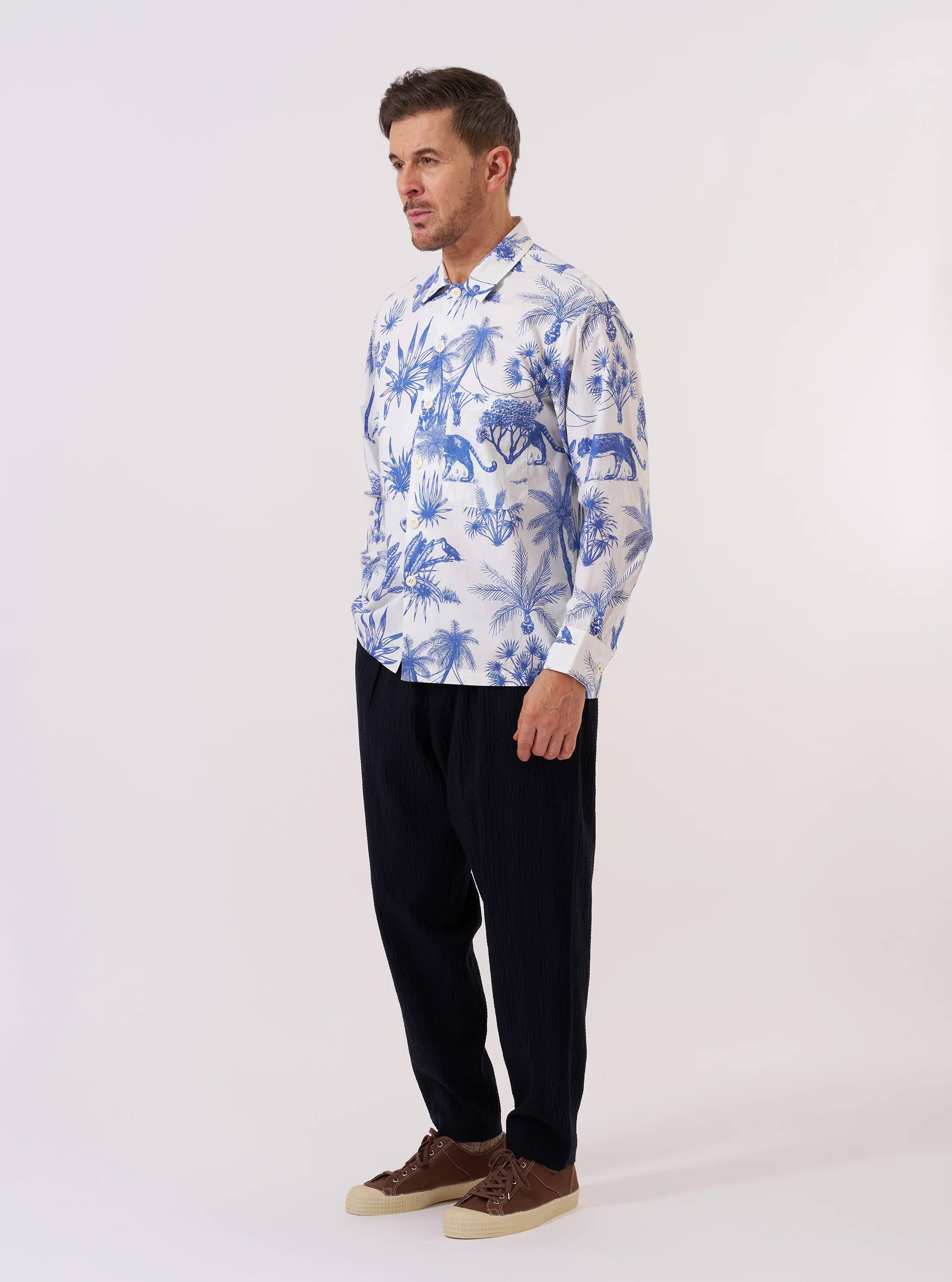 White Jungle Toile Poplin Fatigue Shirt - Image 8